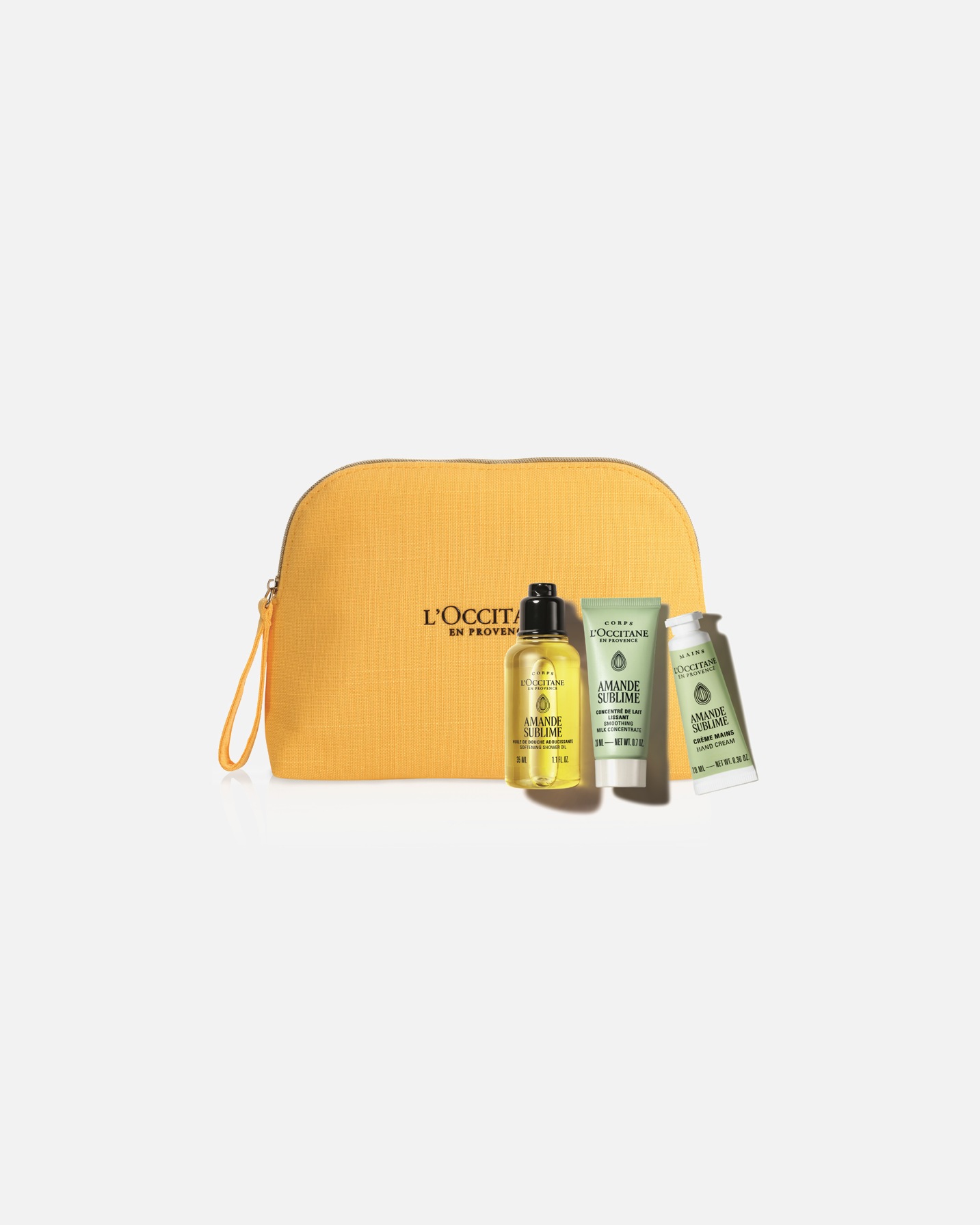 Sac L'Occitane Amande Sublime Glow avec 3 miniatures à votre commande de L'Occitane de CHF 59*