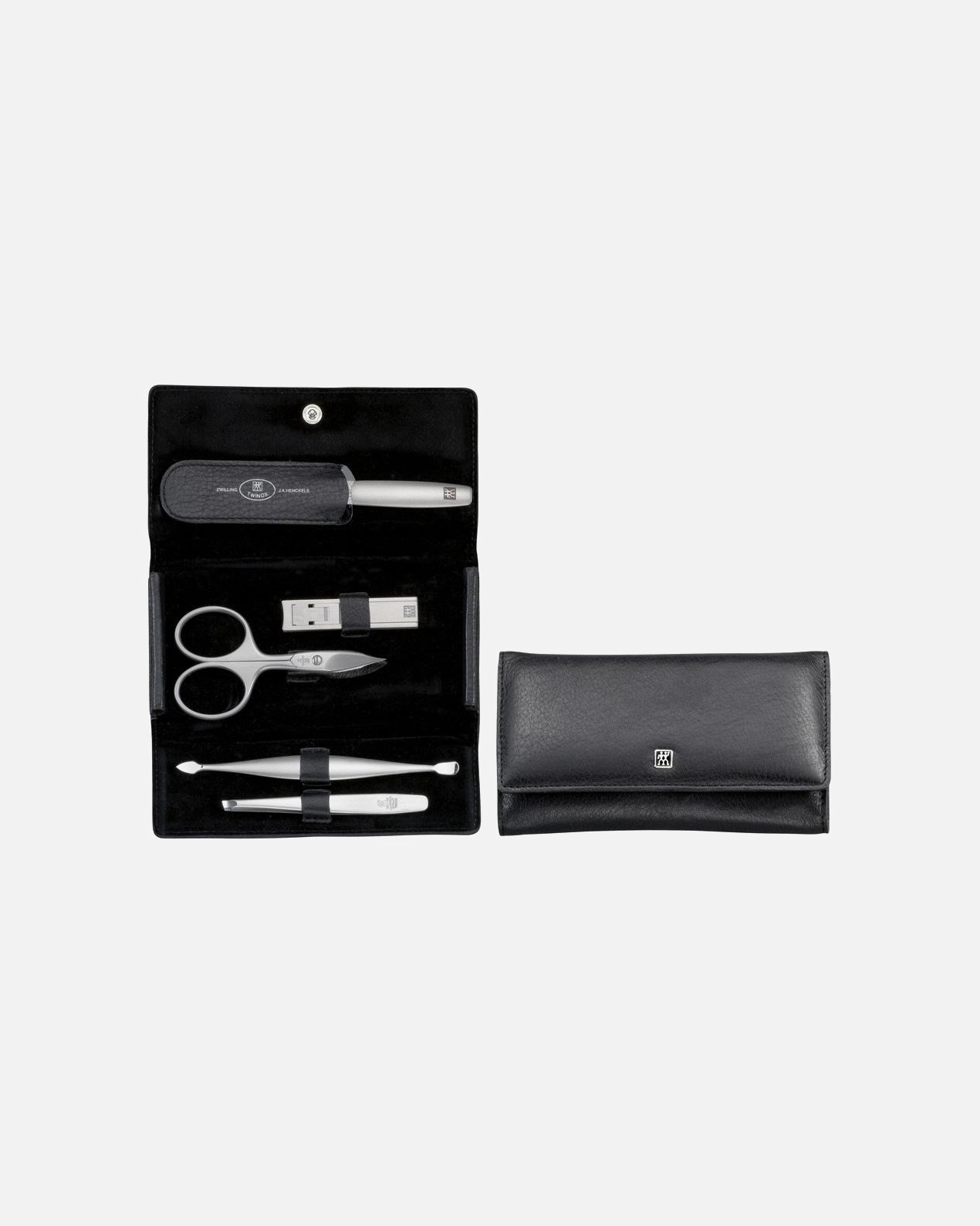 Nagelpflegeset für Unisex ZWILLING Beauty Premium Manicure Set Maniküre Pediküre Set 5tlg. mit Nagelknipser, Leder, schwarz