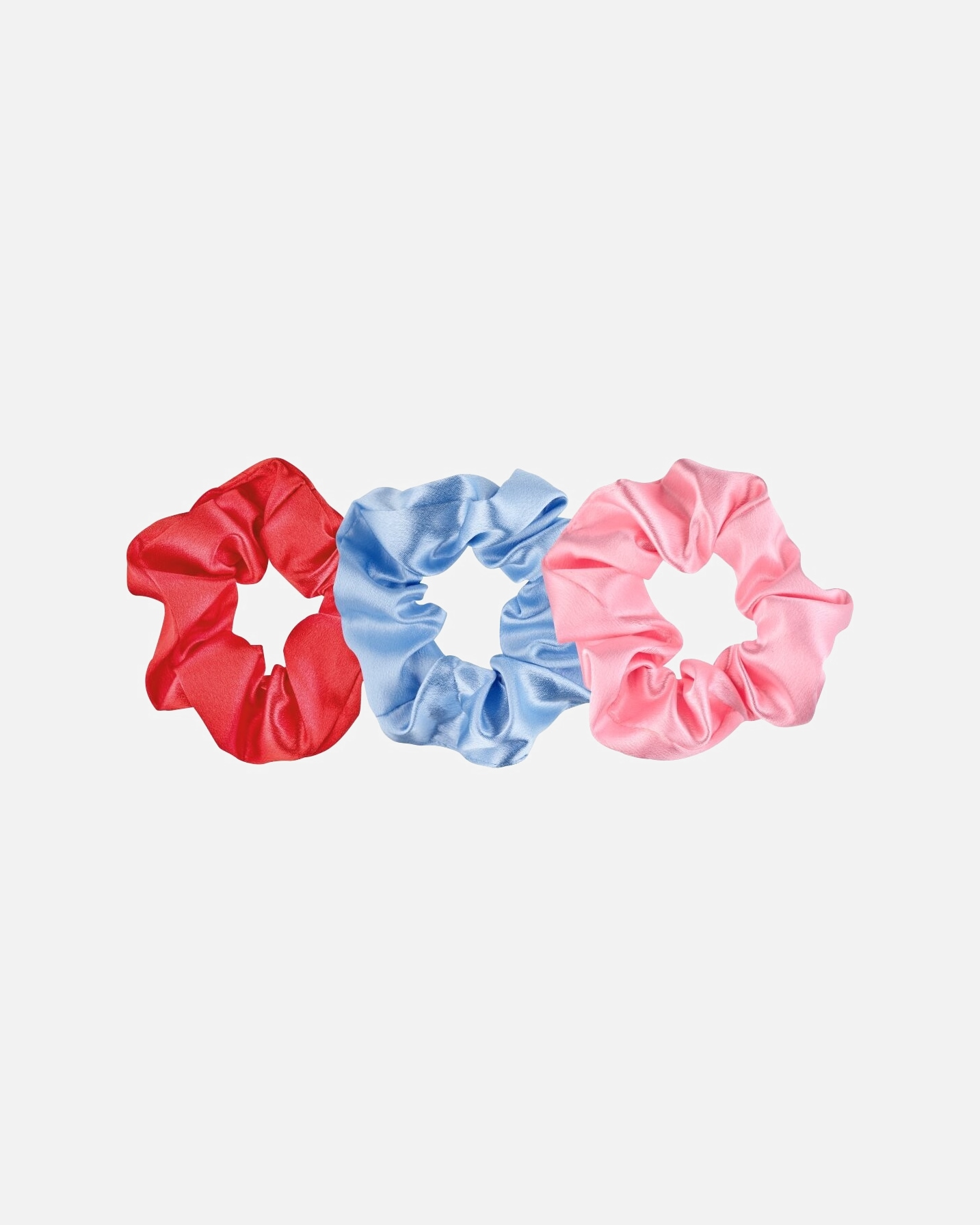 Haargummi für Weiblich Essence Harley Quinn scrunchies 1x Metallic Rosa + 1x Metallic Rot + 1x Metallic Lila