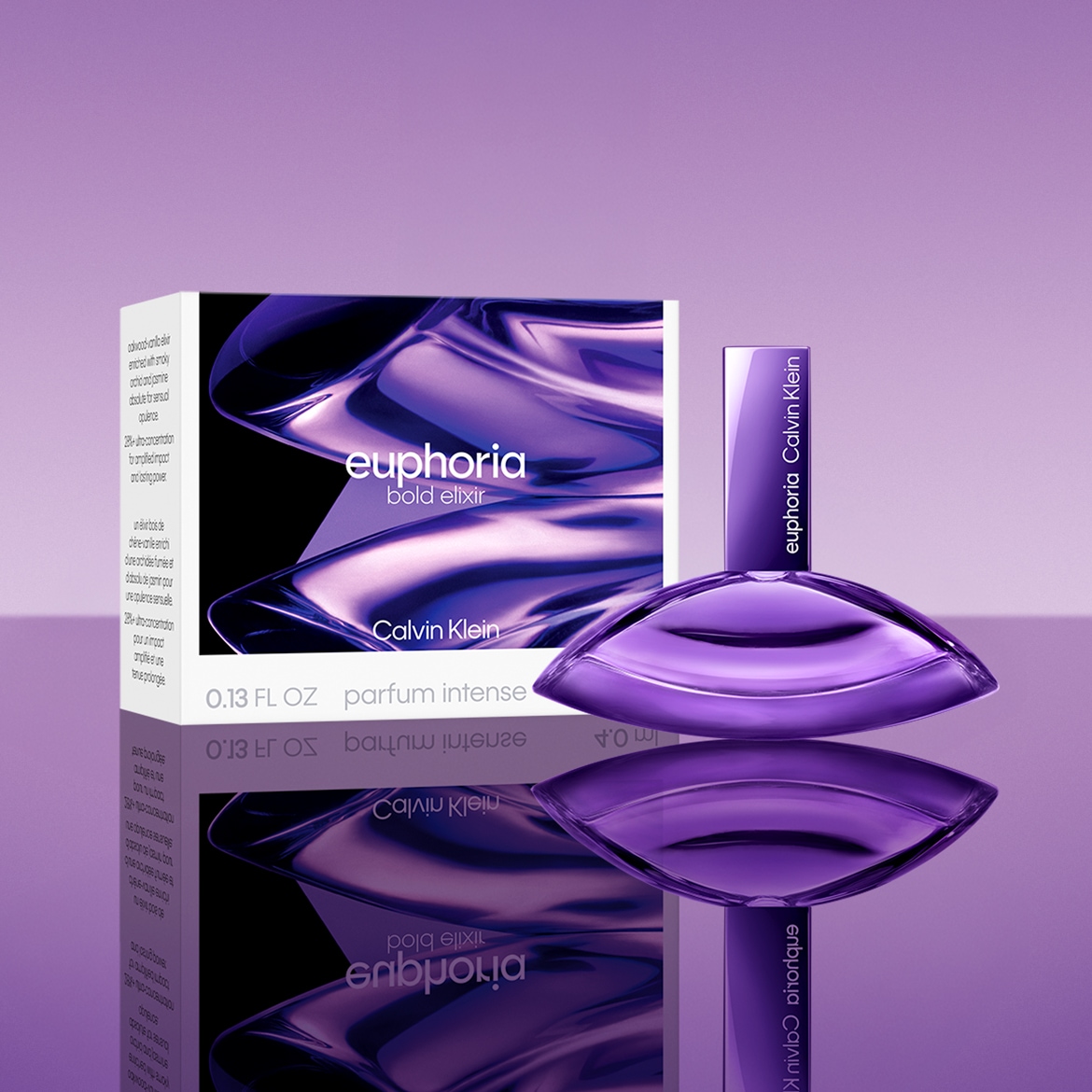 Découvrez Euphoria Bold Elixir de Calvin Klein, un parfum intense en flacon violet élégant, enrichi d'orchidée fumée et de jasmin pour une opulence sensuelle.