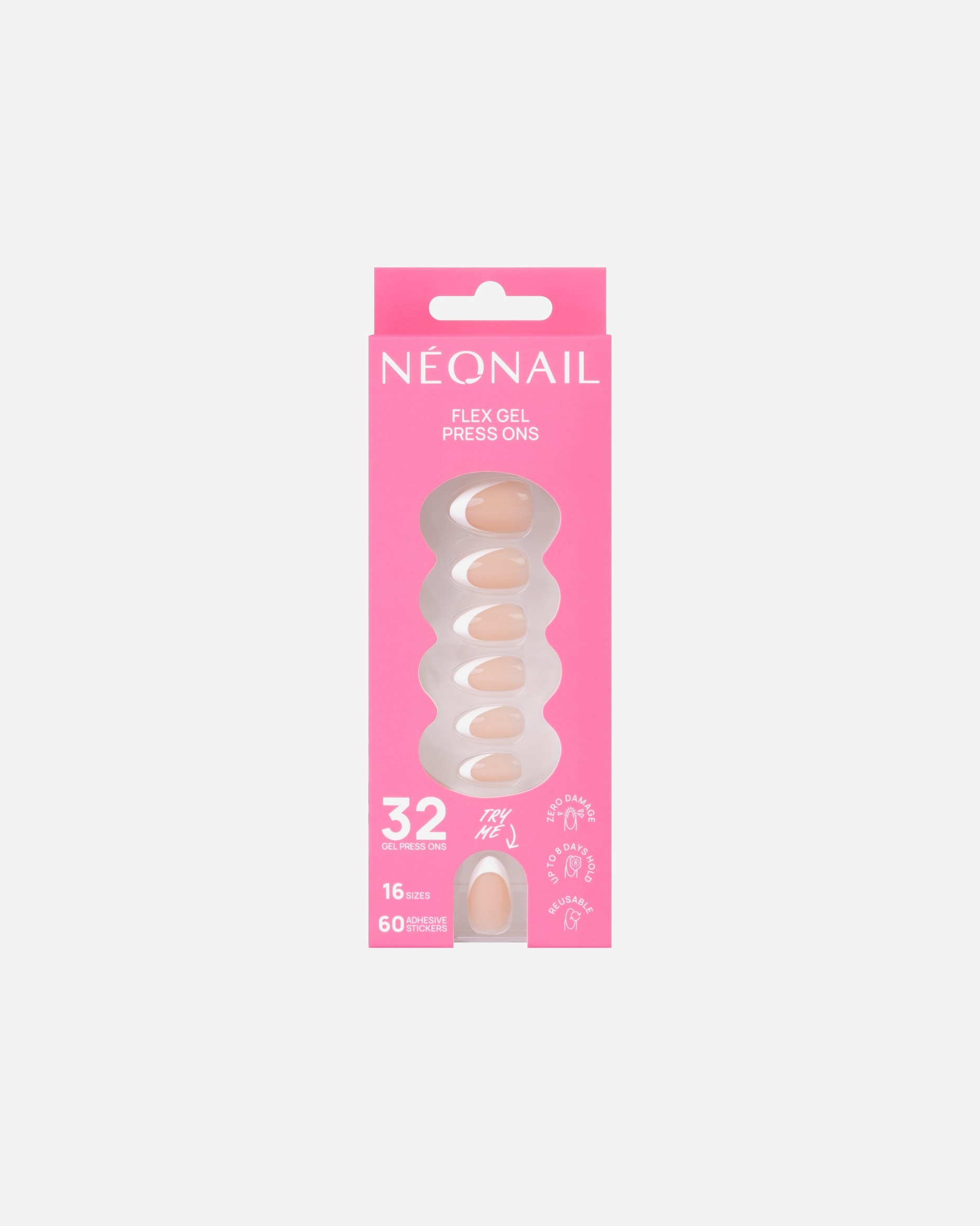 Kunstnägel für Unisex NEONAIL Flex Gel Press Ons 32 Stk - Perfect French Medium Almond 1 Stück