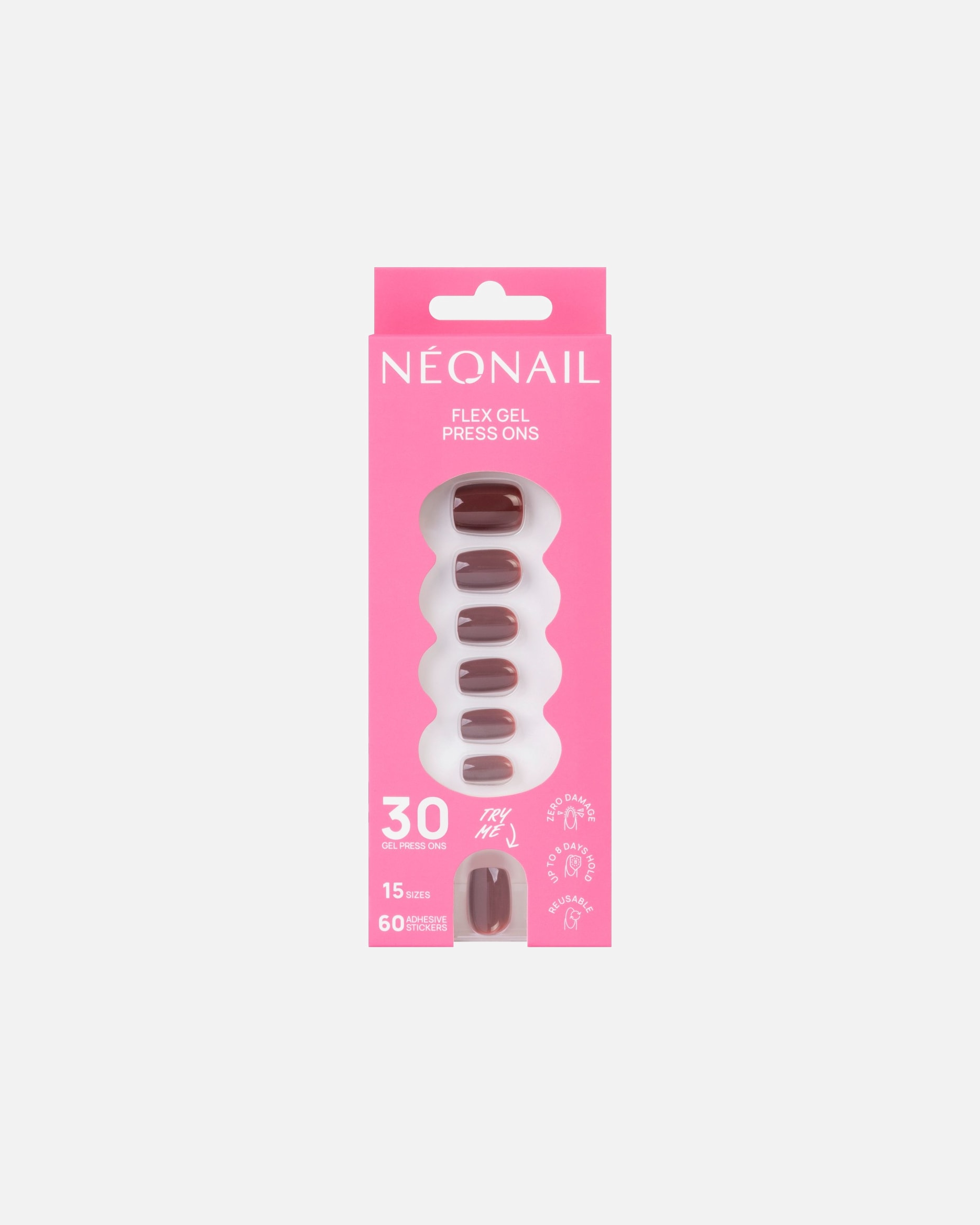 Kunstnägel für Unisex NEONAIL Flex Gel Press Ons 30 Stk - Merlot Short Square 1 Stück