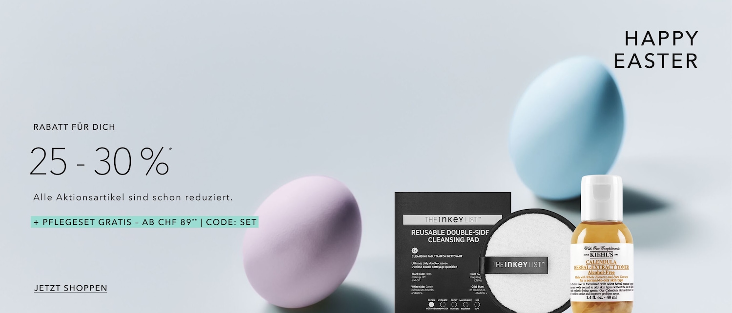 Fröhliche Ostern! Bis zu 30 % Rabatt auf alle Aktionsartikel und ein kostenloses Pflegeset ab CHF 89 mit dem Code SET.