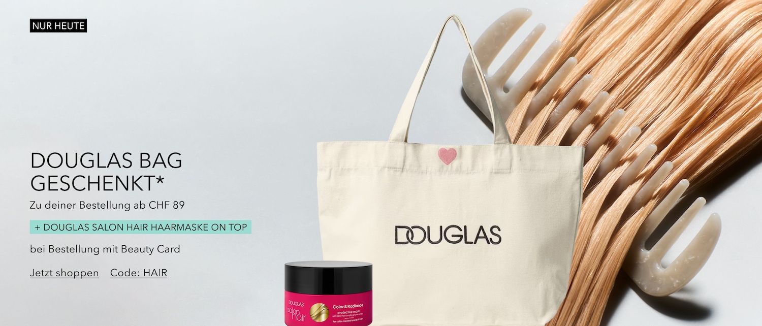 Sichern Sie sich noch heute eine kostenlose Douglas-Tasche und eine Douglas Salon Hair Haarmaske zu Ihrer Bestellung ab CHF 89 mit Beauty Card. Jetzt shoppen mit Code: HAIR.