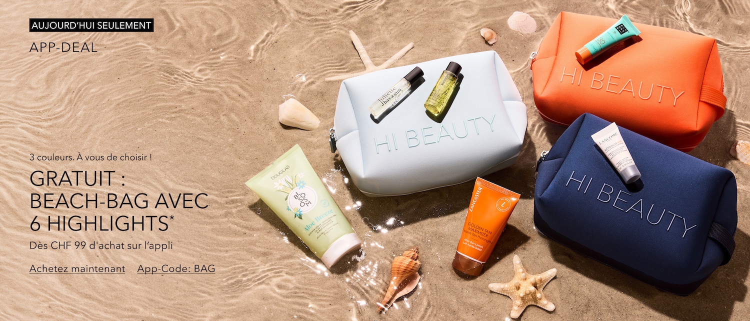 Profitez dès aujourd'hui d'une offre exclusive sur l'application : choisissez votre sac de plage gratuit parmi trois couleurs, avec 6 produits phares.