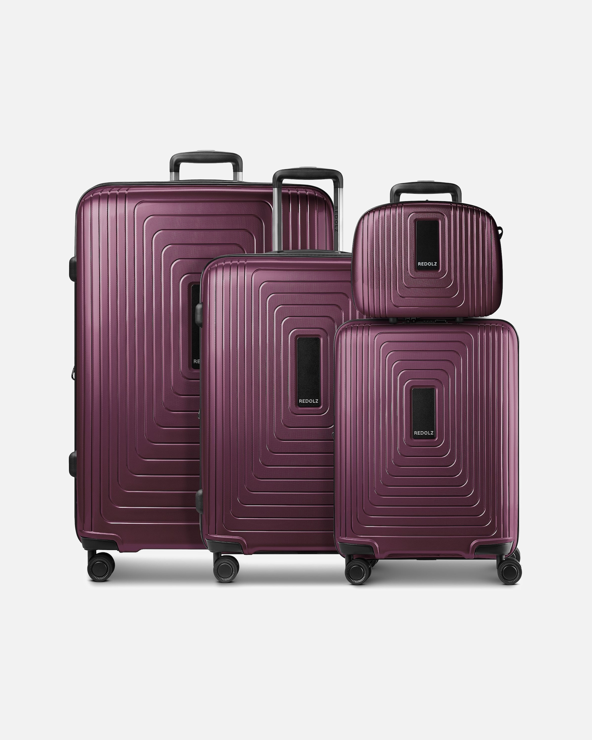 Koffer für Männlich Redolz Essentials 14 4-Rollen Kofferset + Beautycase 4 tlg. mit Dehnfalte aubergine metallic