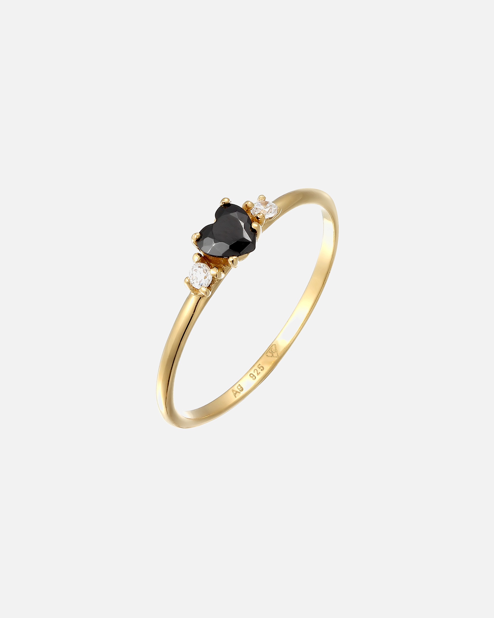 Ring für Weiblich Elli Solitär Herz Zirkonia Schwarz 925 Sterling Silber 54