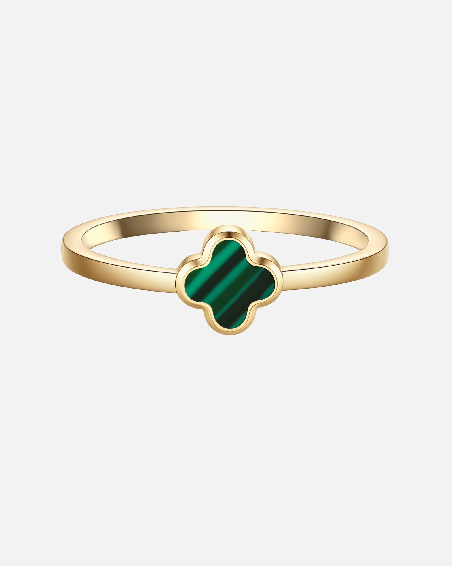 Bague for FemmeGlanzstücke MünchenBague trèfle en acier inoxydable en or jaune avec malachite (synth.)56