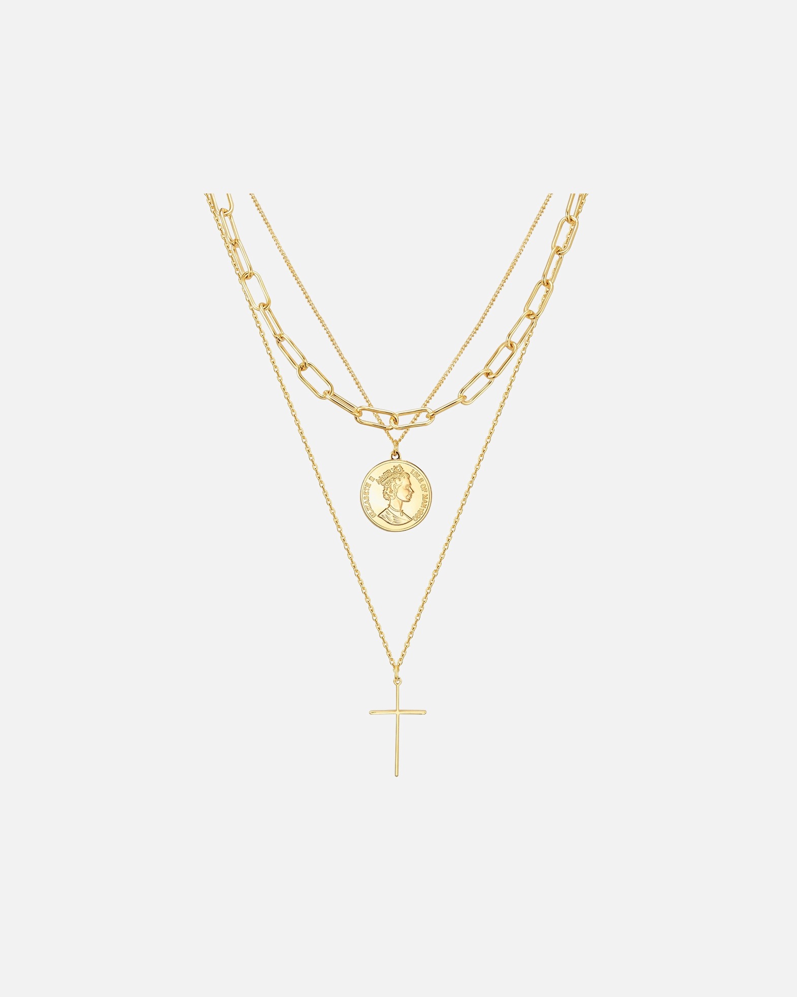 Collier for FemmeCollier tendance Croix/pièce de monnaie Métal en Or jaune49,0 cm Basiskette + 5,0 cm Verlängerung