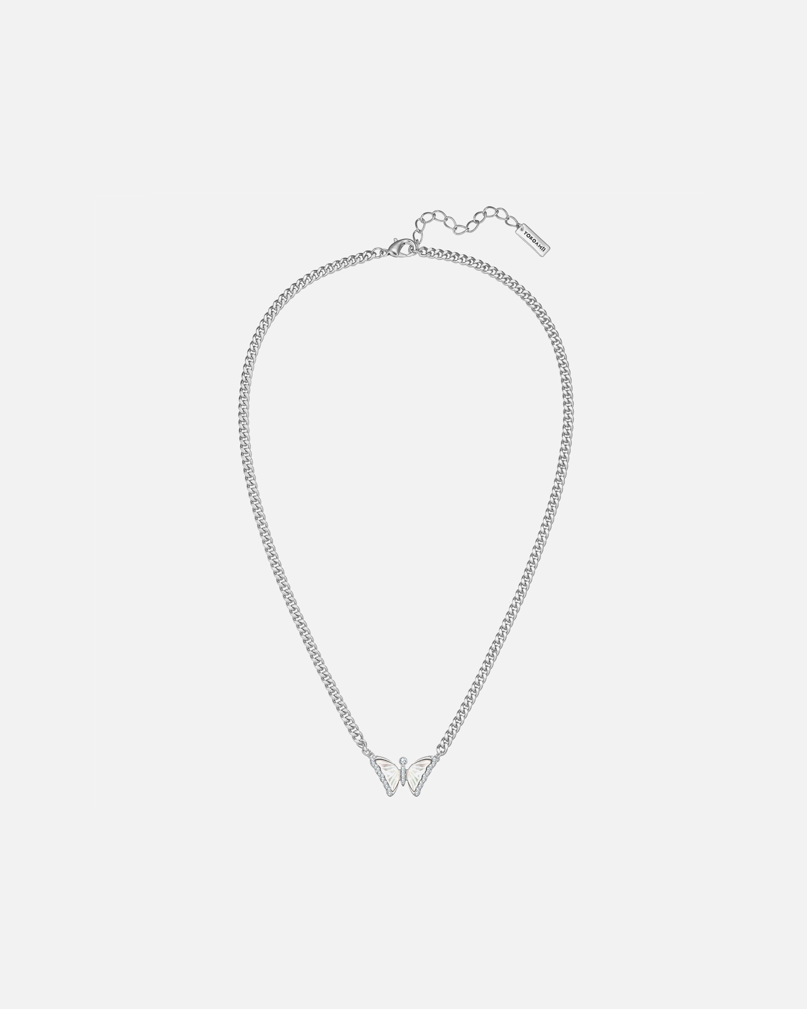 Collier for FemmeYokoamiiCollier papillon en laiton argenté avec zirconium et nacre42,0 cm Basiskette + 5,0 cm Verlängerung
