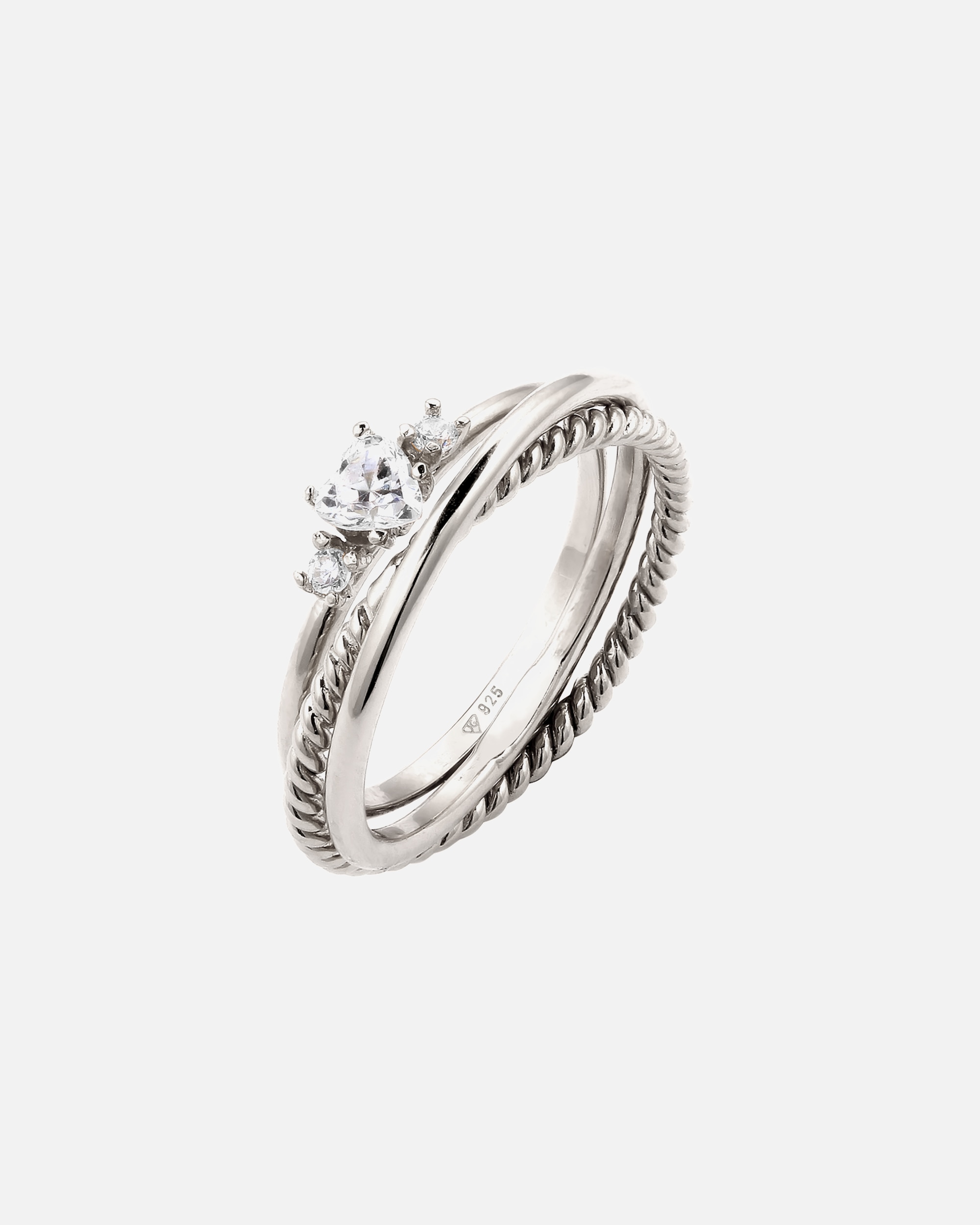 Ring für Weiblich Elli Ringset mit Herz Zirkonia Weiß 925 Sterling Silber 54