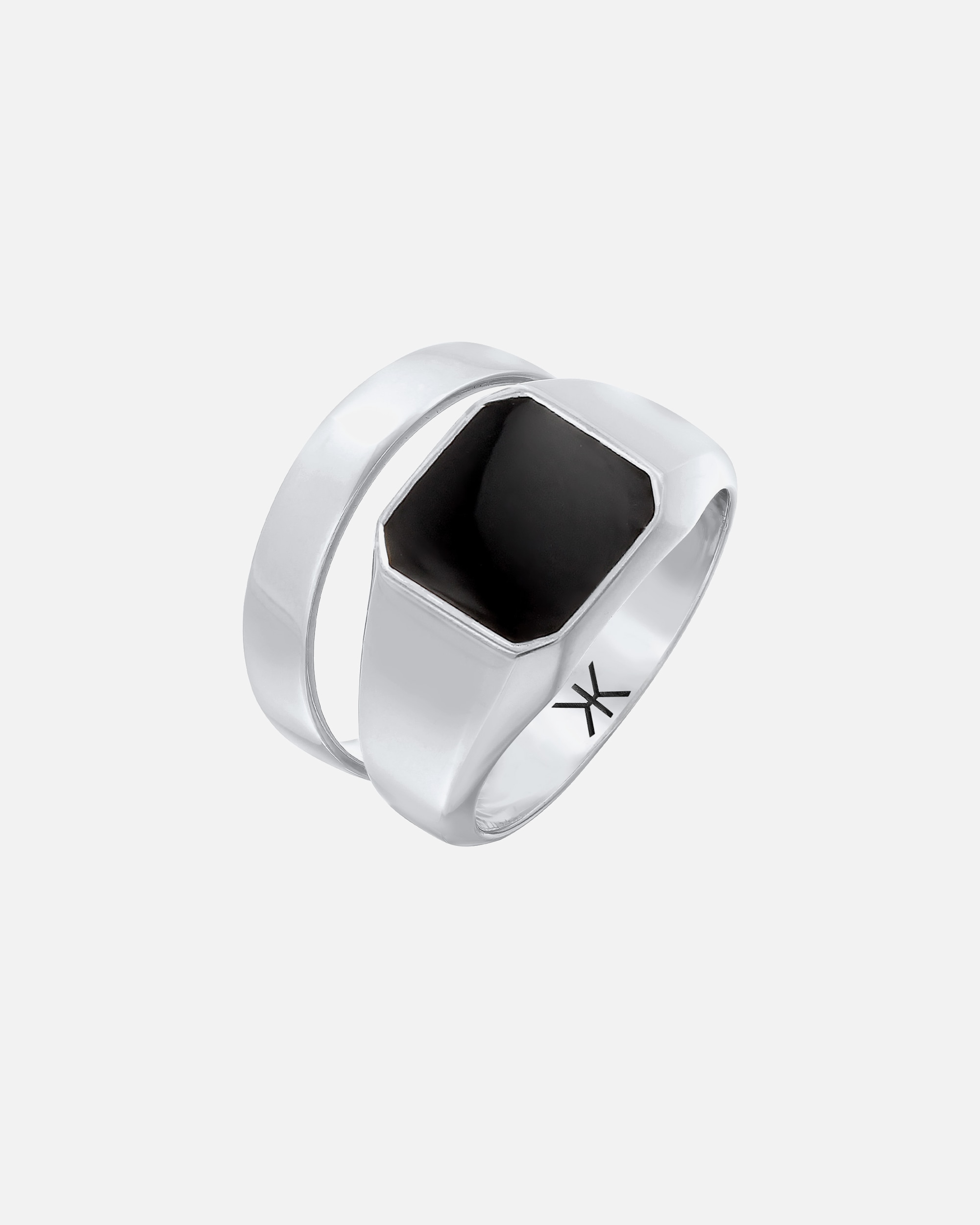 Bague for HommeKUZZOIHommes Sceau Bande angulaire Set de 2 avec émail en Argent Sterling 92560