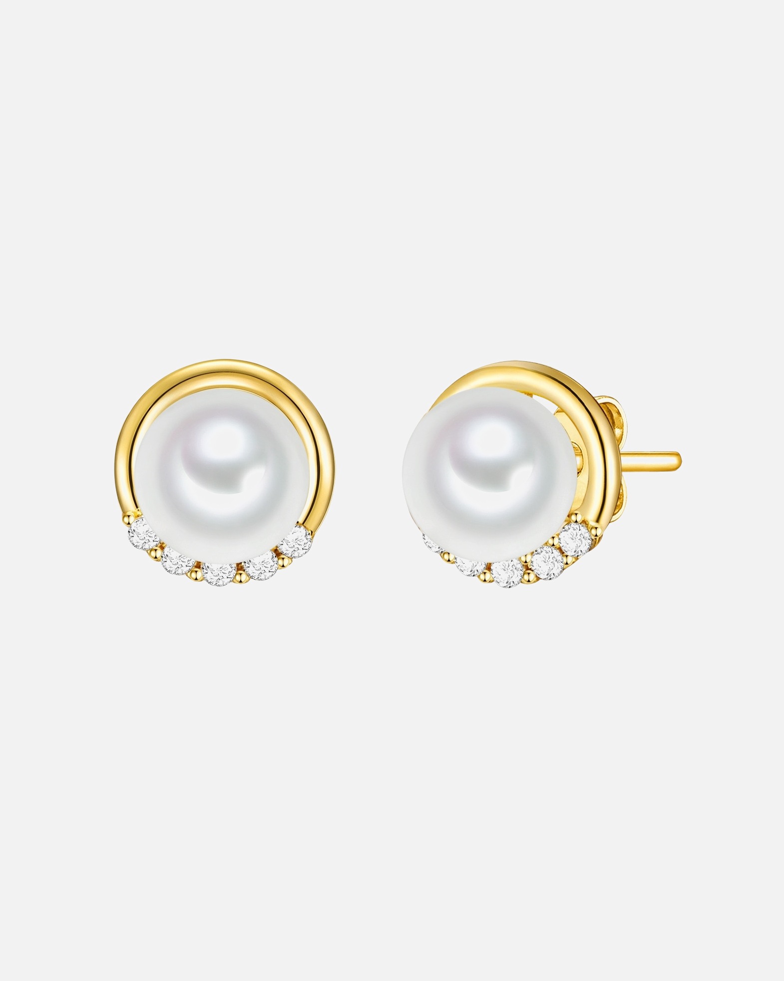 Boucle d'oreilles for FemmePuces d'oreilles en argent Argent sterling Oxyde de zirconium (CZ) Nacre en Or jaune10,7 mm