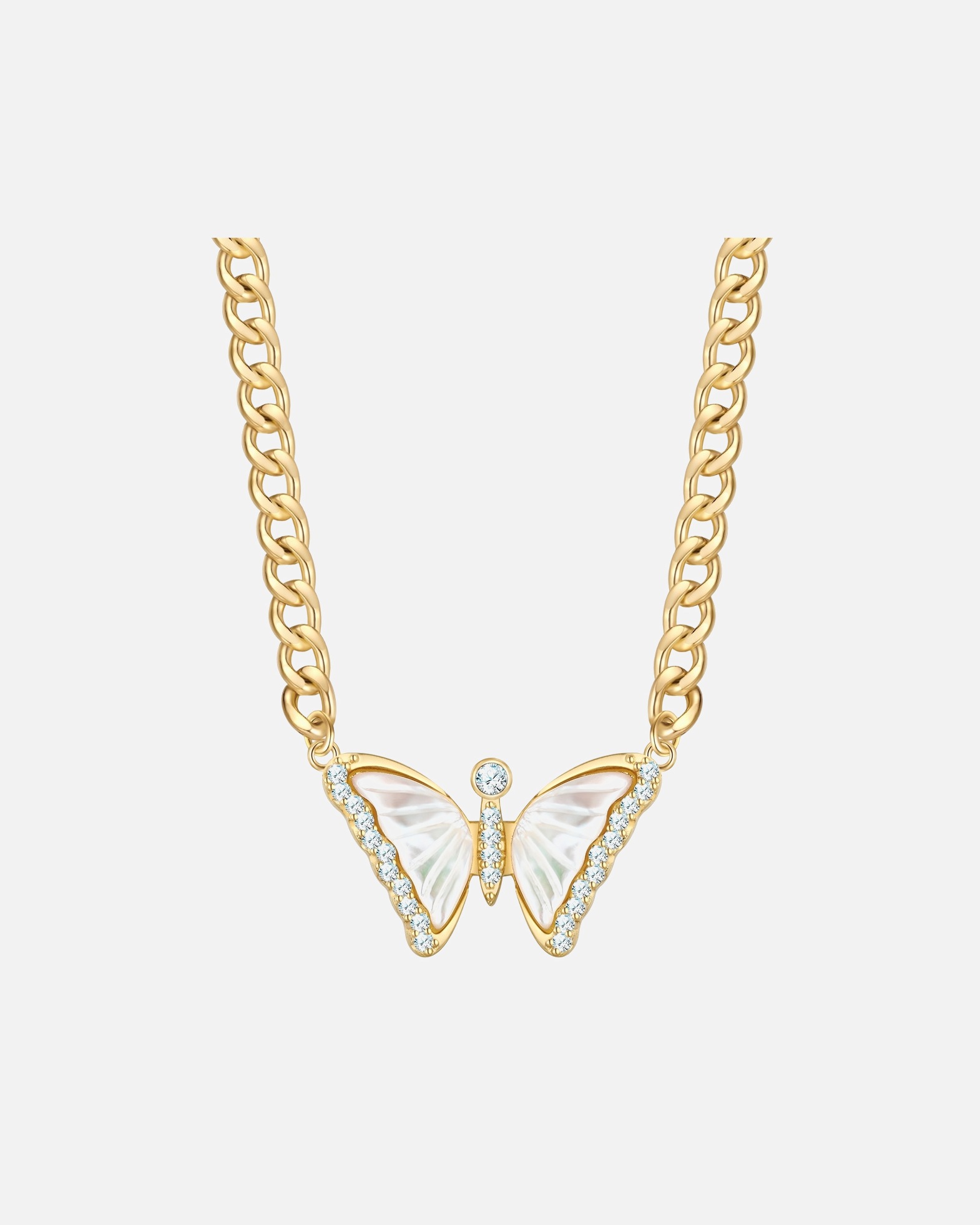 Collier for FemmeCollier papillon en laiton doré avec zirconium et nacre42,0 cm Basiskette + 5,0 cm Verlängerung