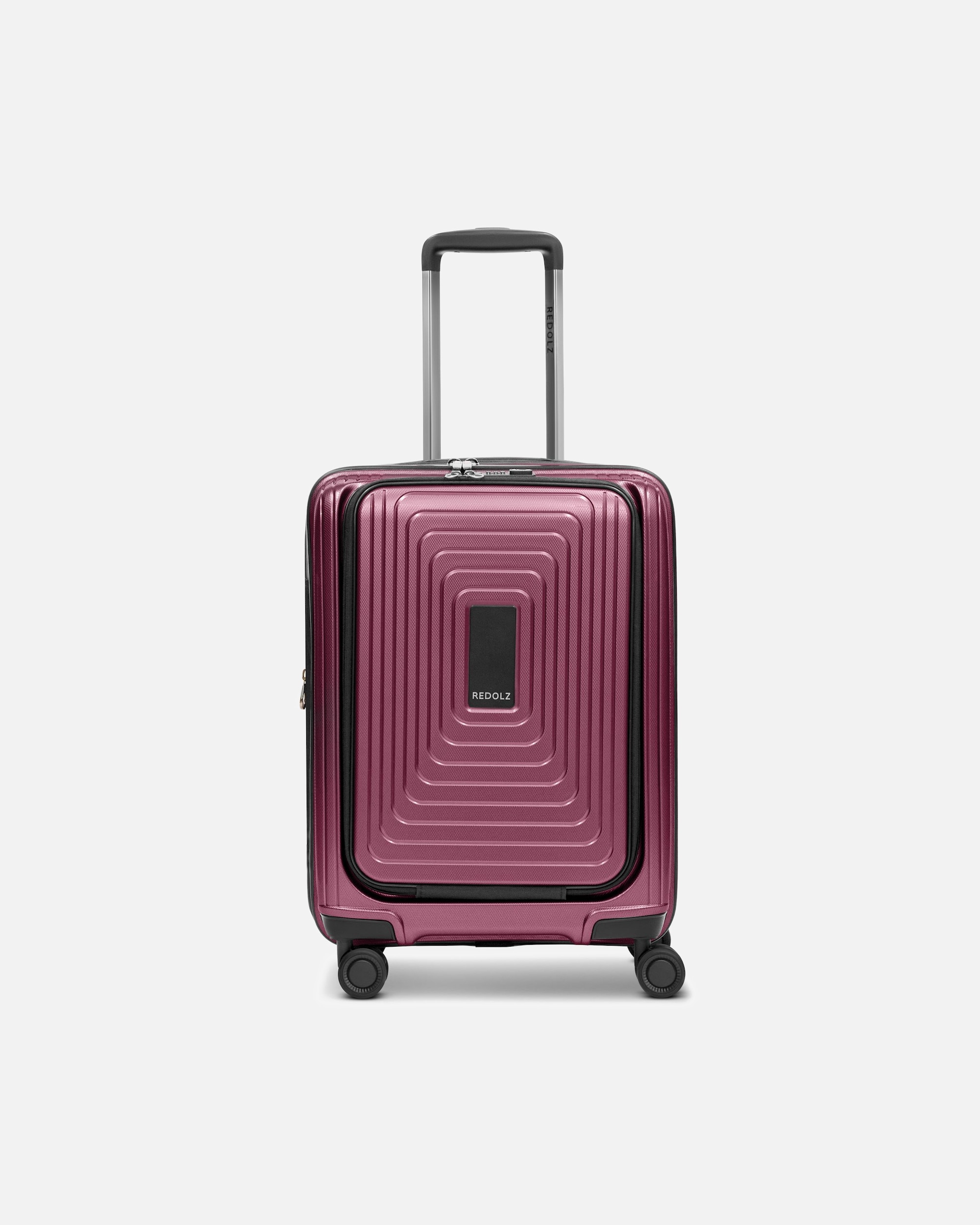 Handgepäckkoffer für Männlich Redolz Essentials 14 4 Rollen Kabinentrolley S 55 cm Laptopfach mit Dehnfalte aubergine metallic