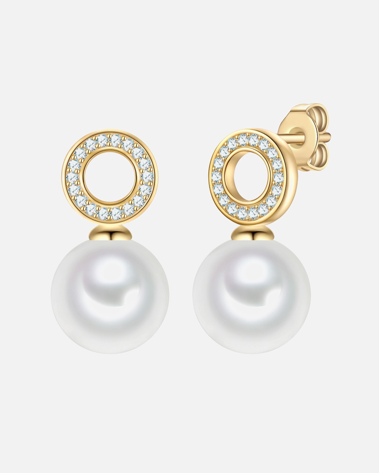 Boucle d'oreilles for FemmeBoucles d'oreilles en Argent Sterling en or jaune avec zirconium et perle de coquillage19,4 mm