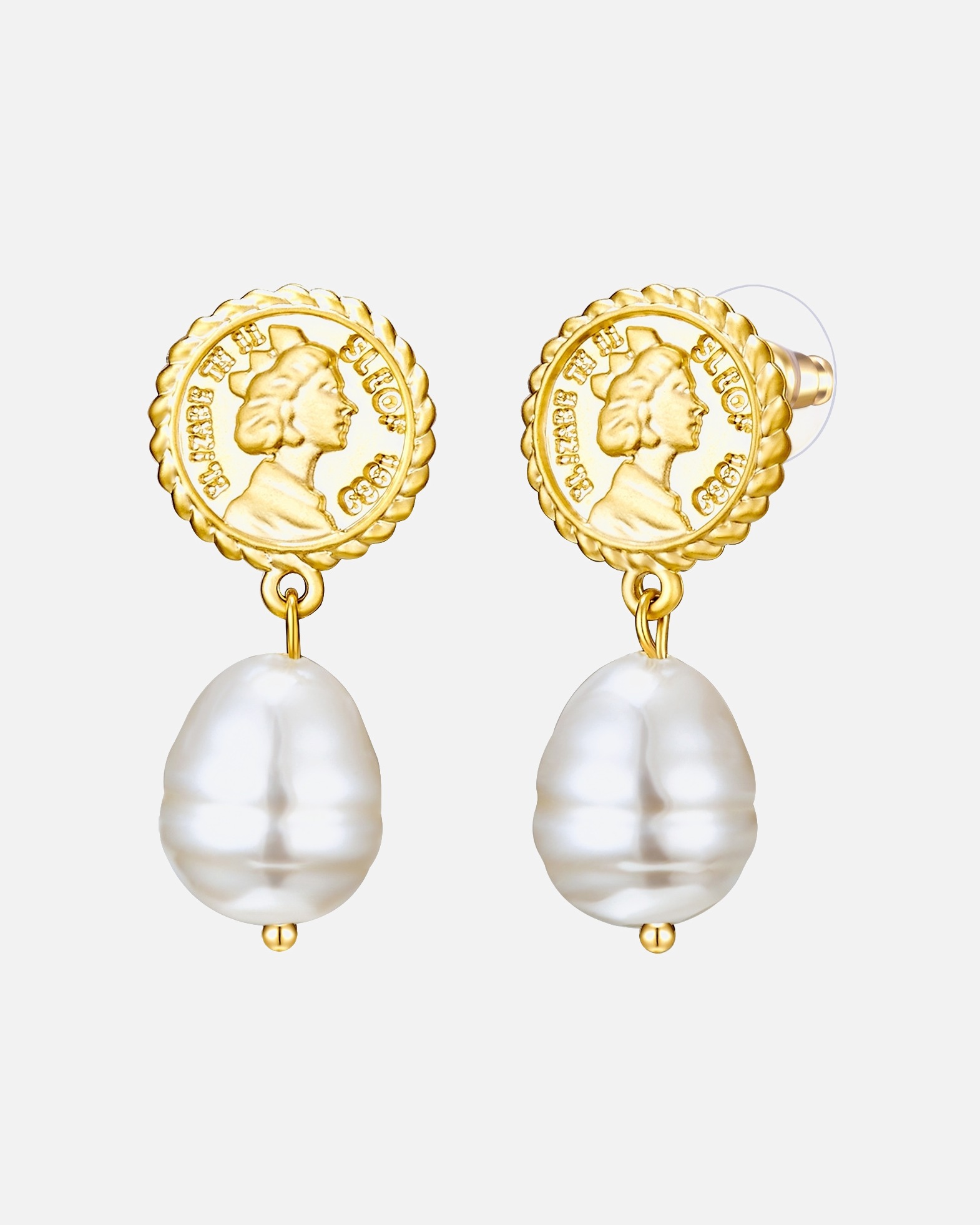 Boucle d'oreilles for FemmeBoucles d'oreille en perle Pièce de monnaie Métal Perle (synth.) en Or jaune35,3 mm