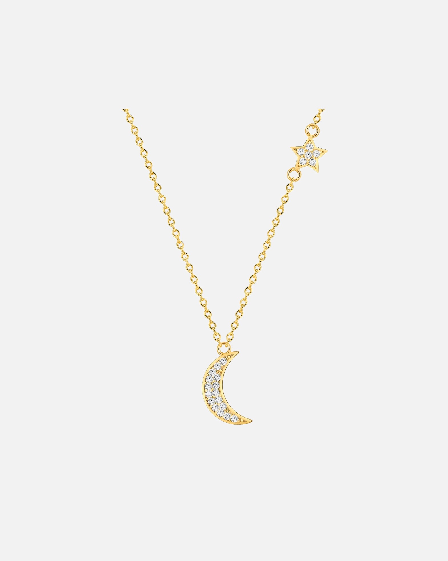 Halskette für Weiblich Rafaela Donata Halskette Mond, Stern Sterling Silber Zirkonia in Gelbgold 40,0 cm Basiskette + 5,0 cm Verlängerung