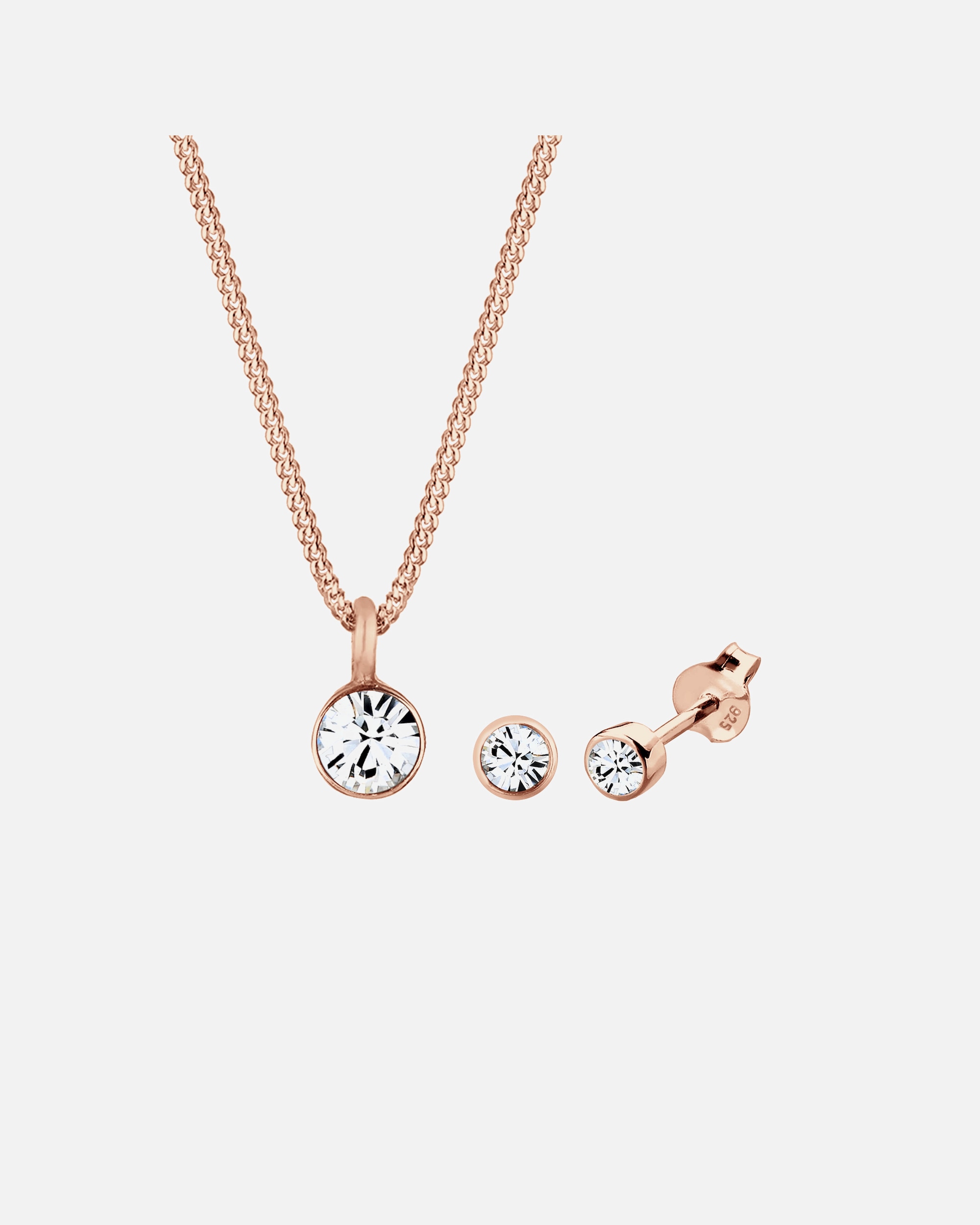 Bijoux for FemmeElliFemmes Elégant Pendentif Solitaire Set Clous d'oreilles avec Cristaux en Argent Sterling 925rosefarben
