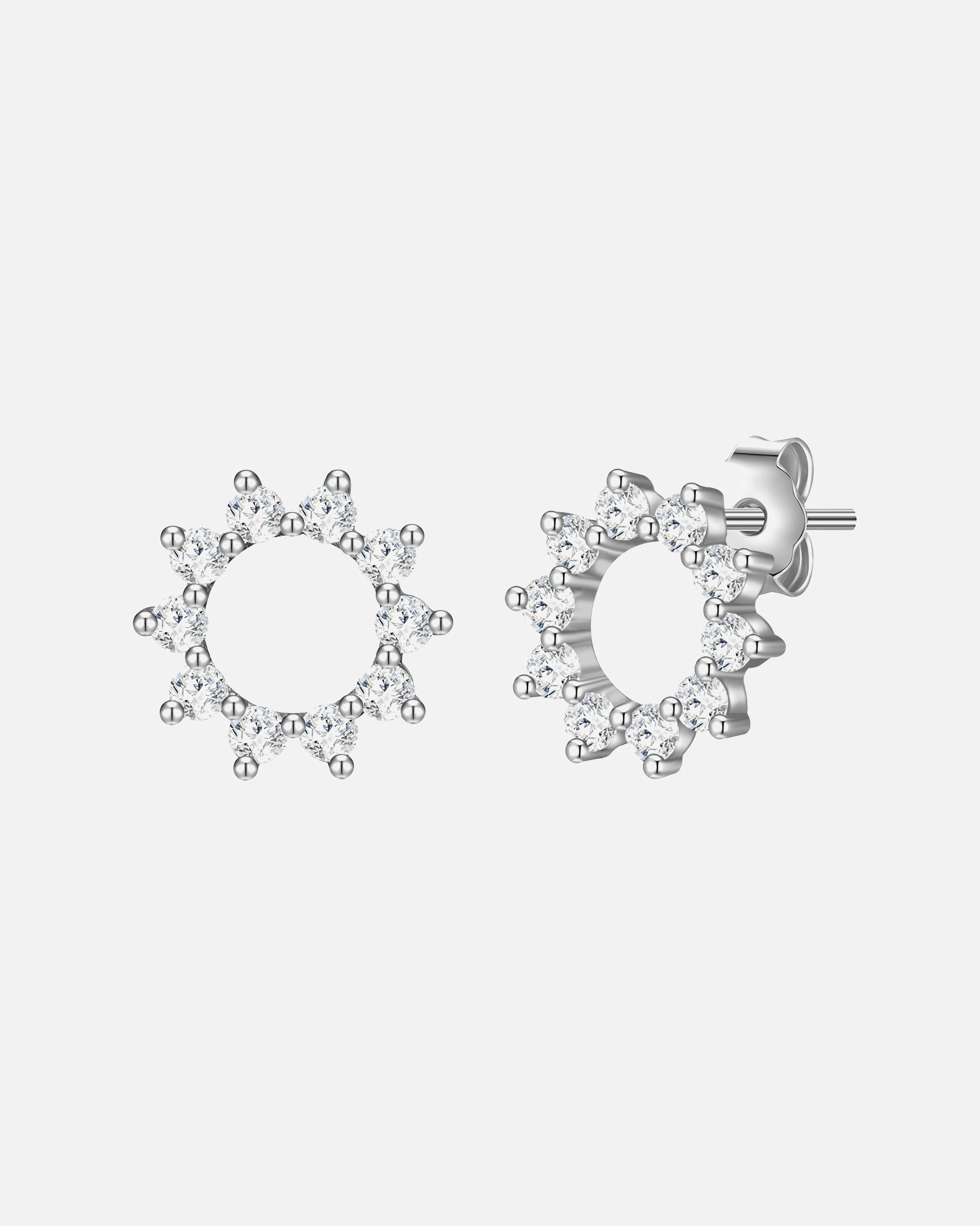 Boucle d'oreilles for FemmePuces d'oreilles en argent Fleur/Cercle Argent sterling Oxyde de zirconium (CZ) en Argent8,7 mm