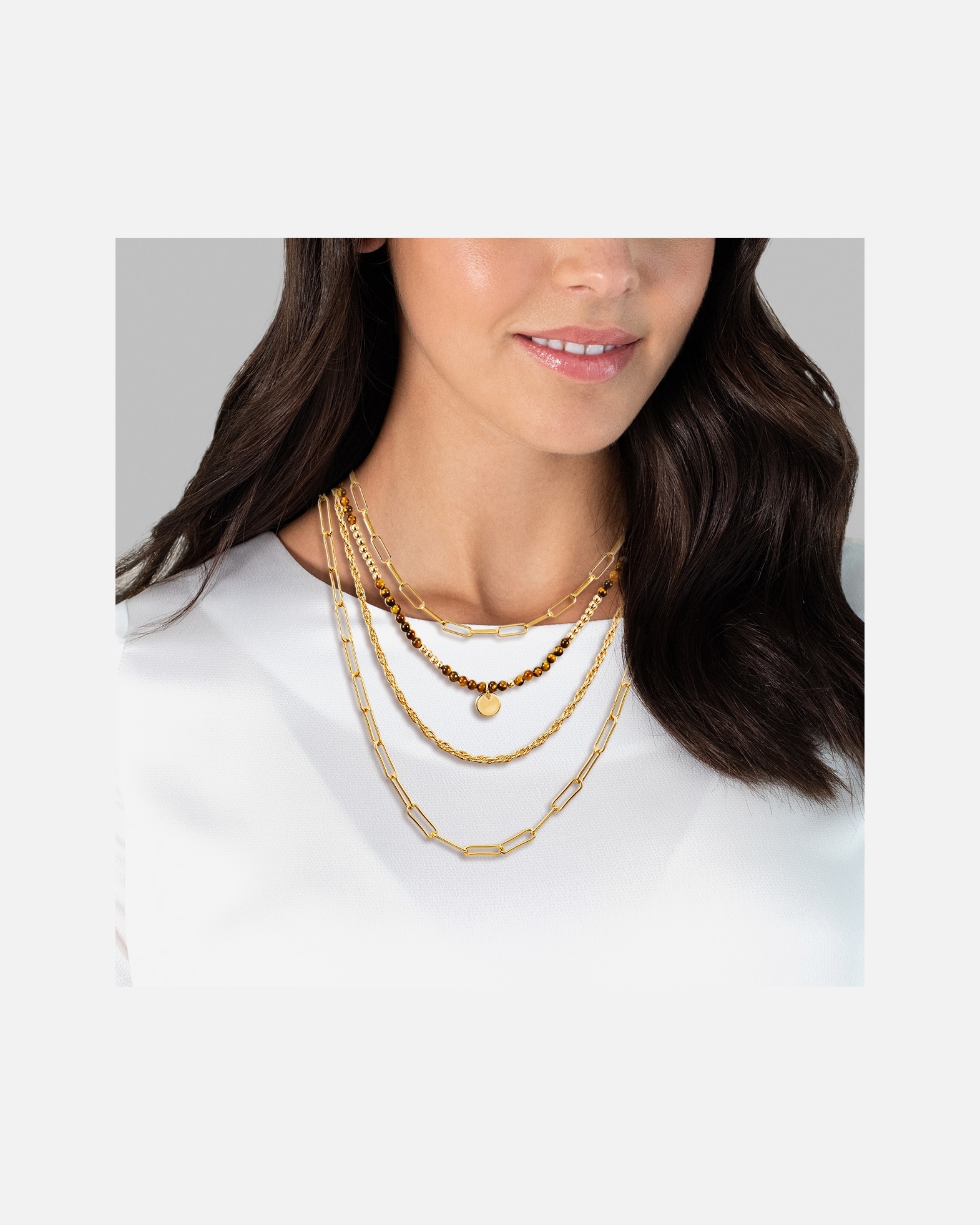 Collier for FemmeYokoamiiCollier tendance Métal Pierre naturelle en Or jaune43,0/46,0/53,0/60,0 cm Basiskette + 3,0