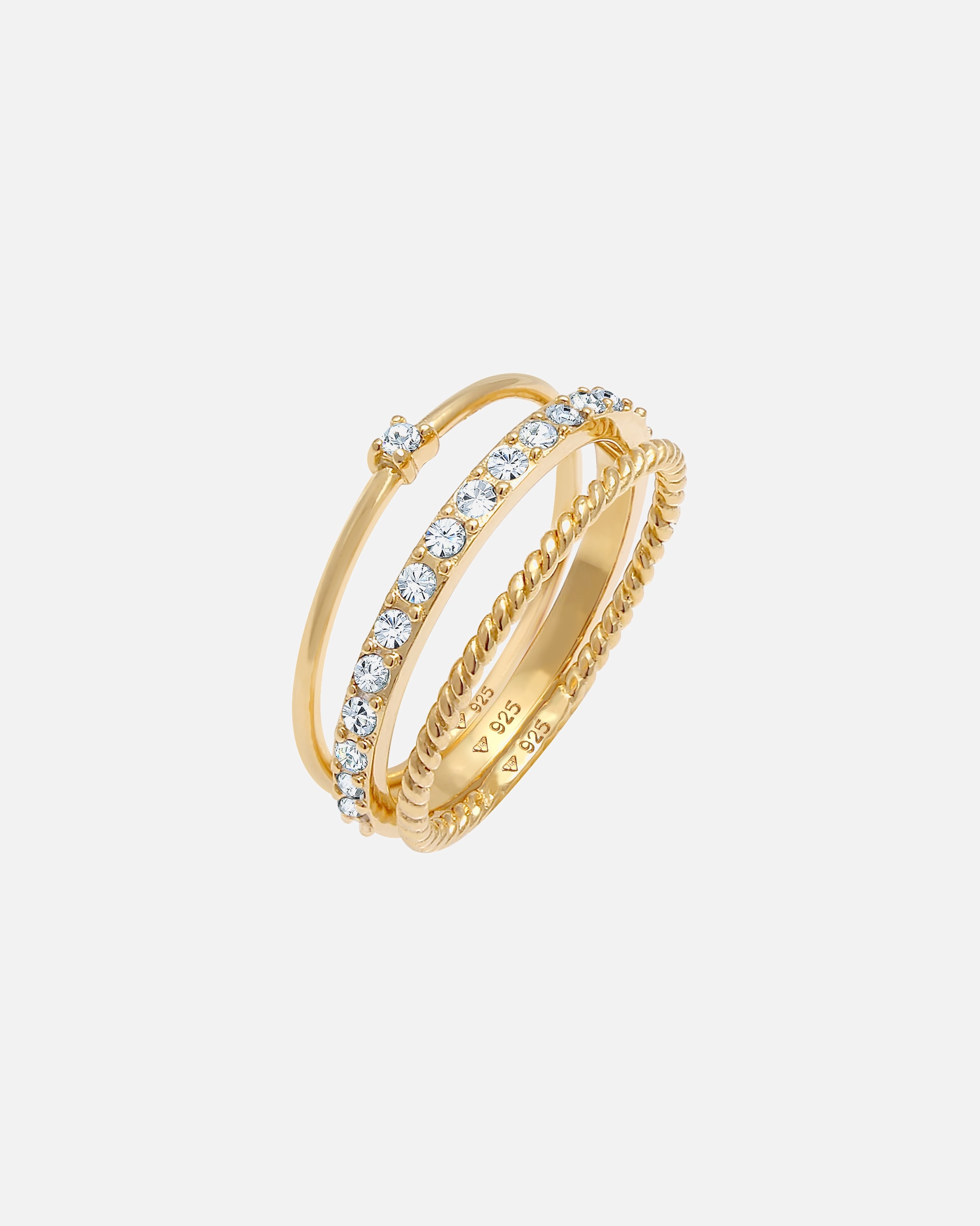 Bague for FemmeElliFemmes Pile Élégante Festif Look des Couches avec Cristaux en Argent Sterling 92556