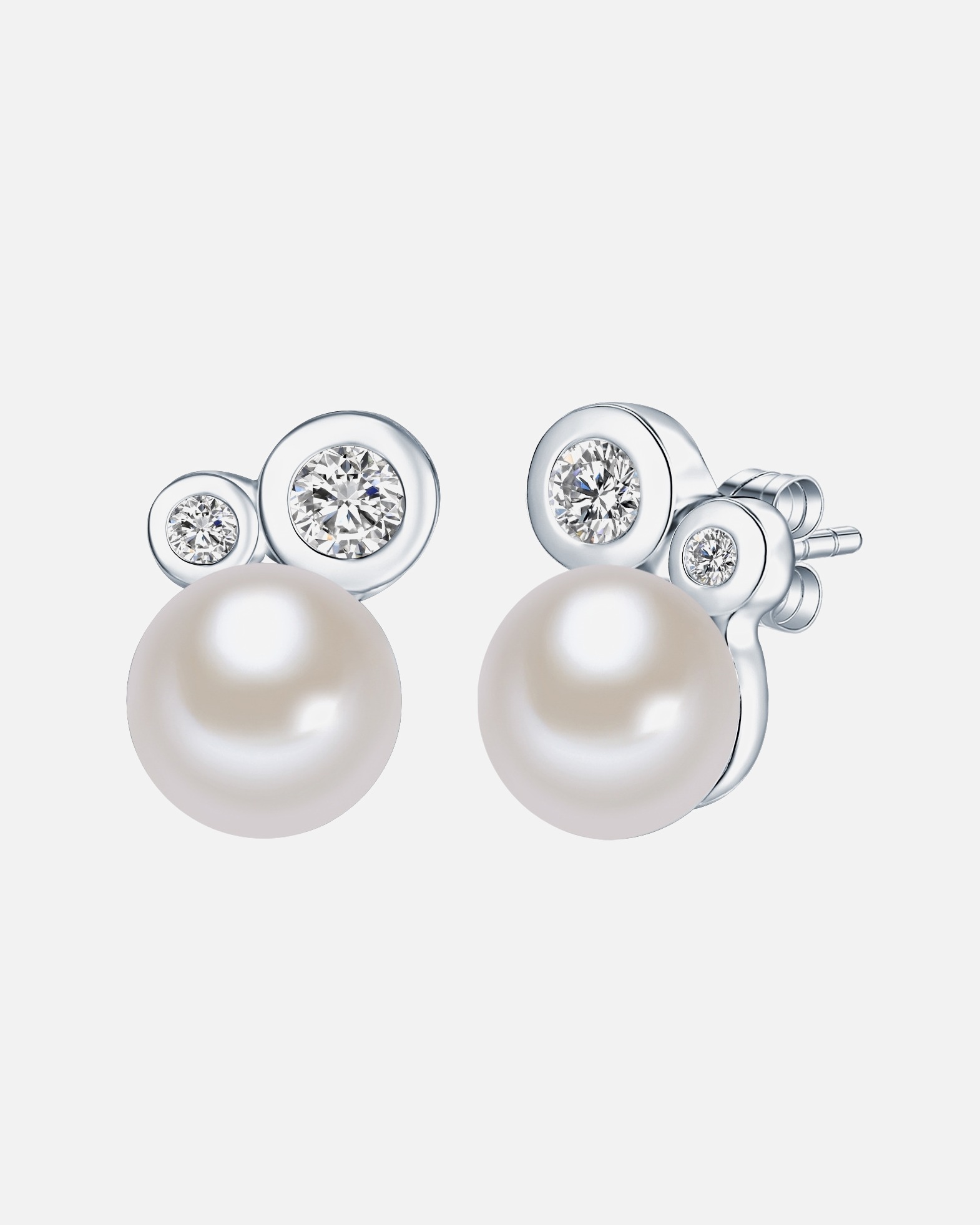 Boucle d'oreilles for FemmeValero PearlsPuce d'oreille en perle Perle de culture d'eau douce Oxyde de zirconium (CZ) Perle de culture d'eau douce en Blanc15,0 mm