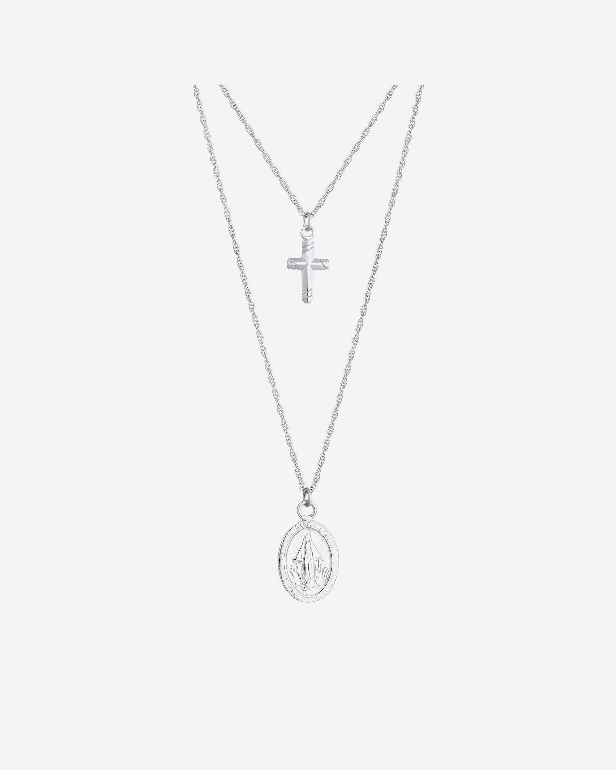 Halskette für Weiblich Elli Layering Kreuz Marienbild Zweireihig 925 Silber silberfarben