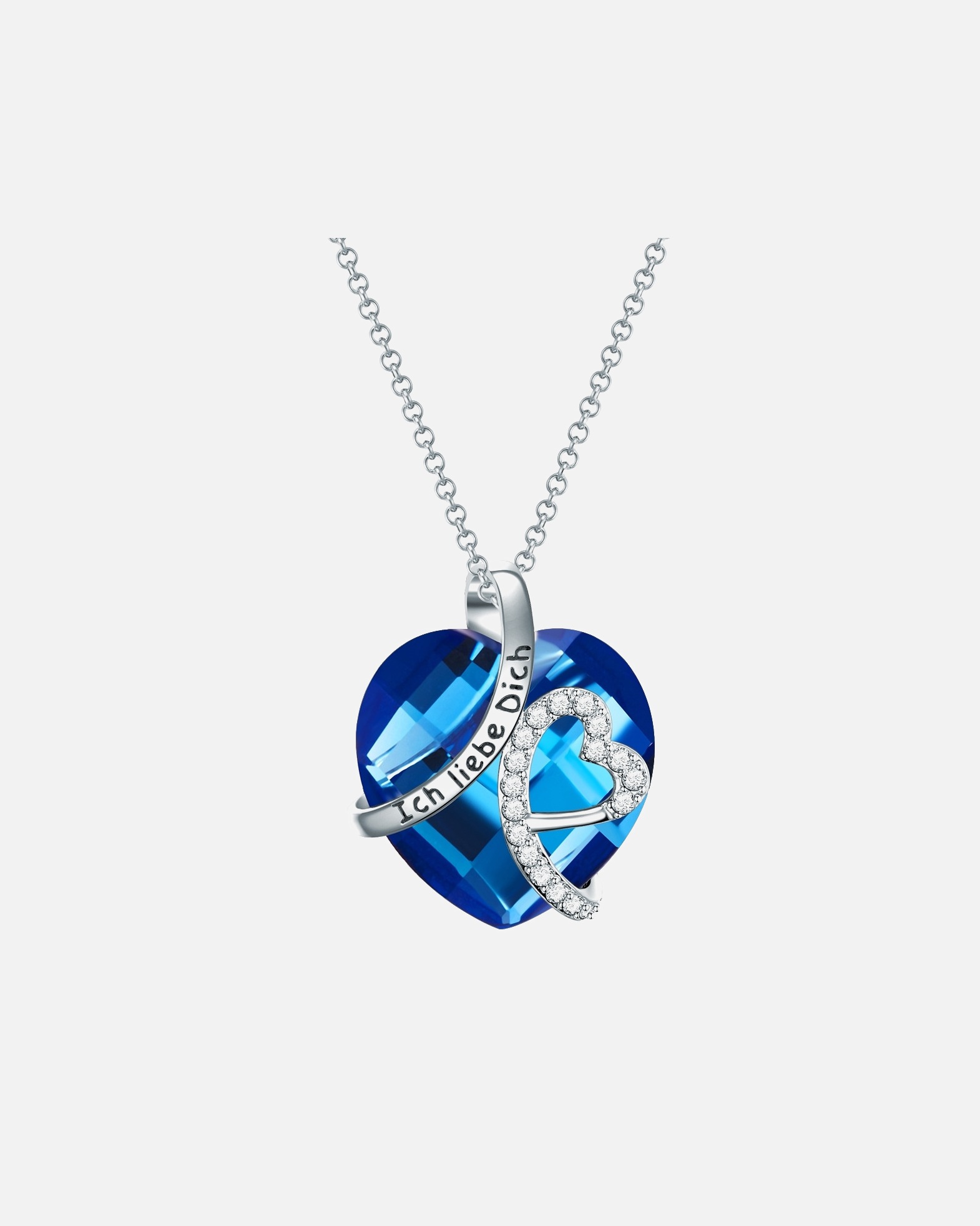 Collier for FemmeCollier tendance Coeur avec citation "Ich liebe Dich" Laiton Oxyde de zirconium (CZ) en Argent42,0 cm Basiskette + 5,0 cm Verlängerung