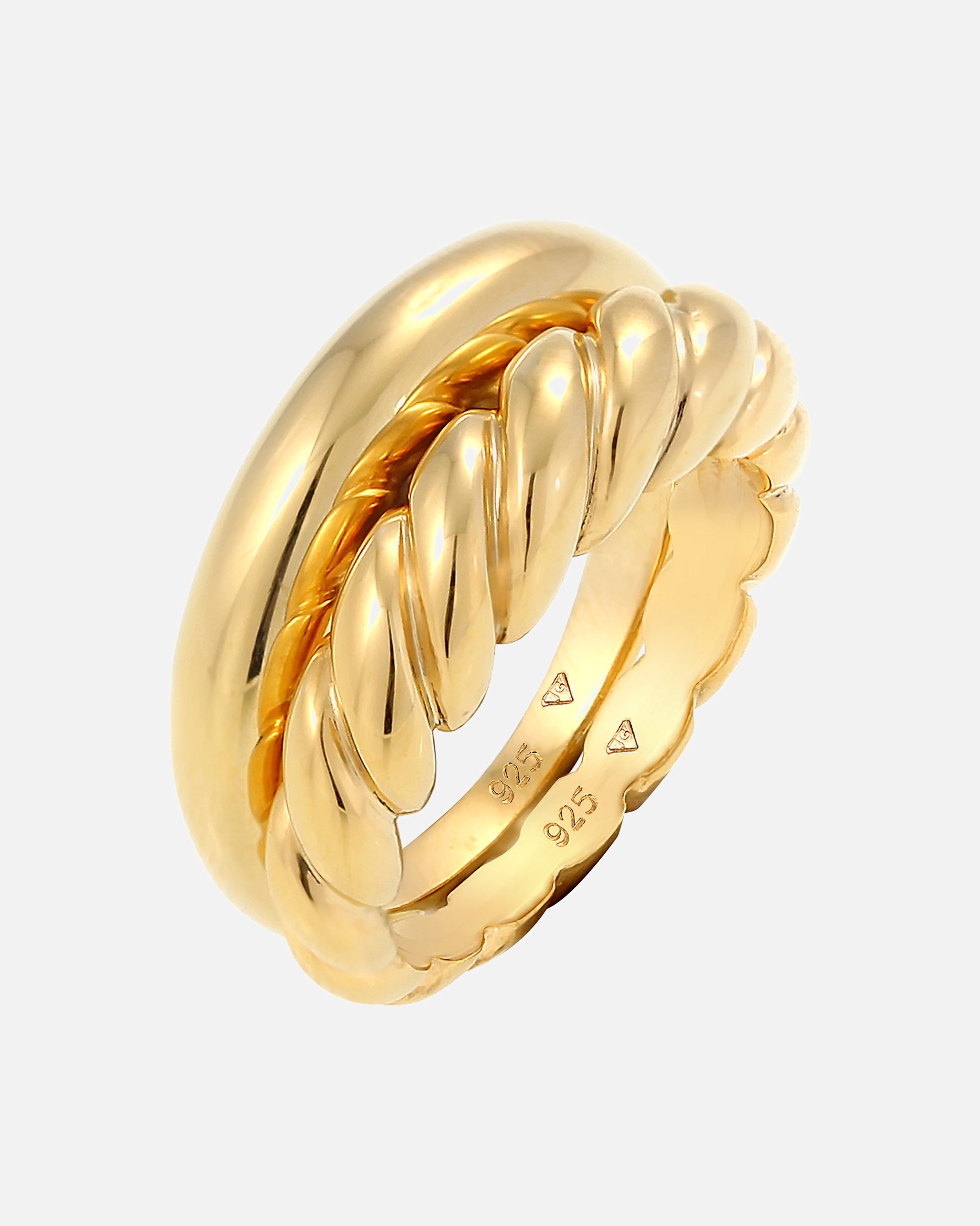 Ring für Weiblich Elli PREMIUM 2er Set Twisted Gedreht Bandring Basic 925 Silber 54