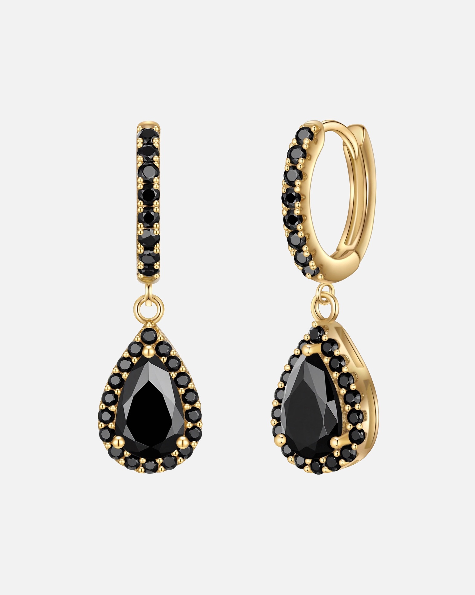 Creolen für Weiblich Creolen Sterling Silber gelbgold Zirkonia schwarz 26,5 mm