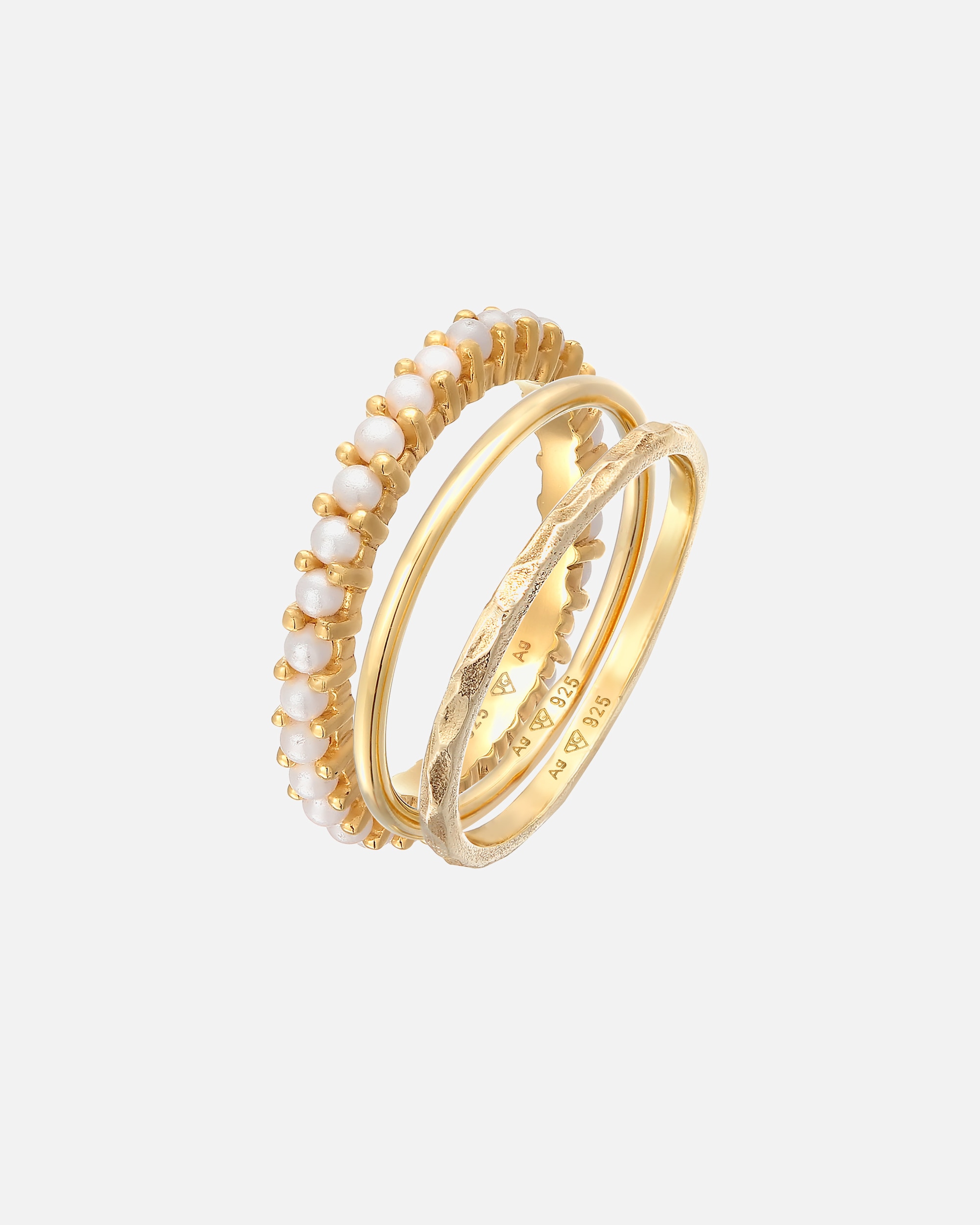 Ring für Weiblich Elli Elli Ring Stapelring Perlen 3er Set 925 Silber vergoldet 56