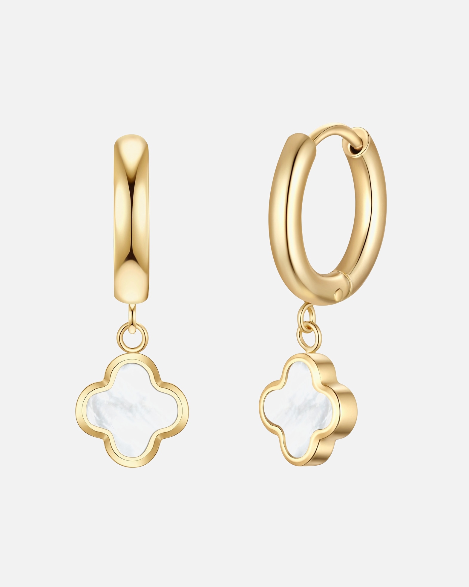 Créoles for FemmeBoucles d'oreilles Creolen trèfle en acier inoxydable en or jaune avec nacre20,8 mm