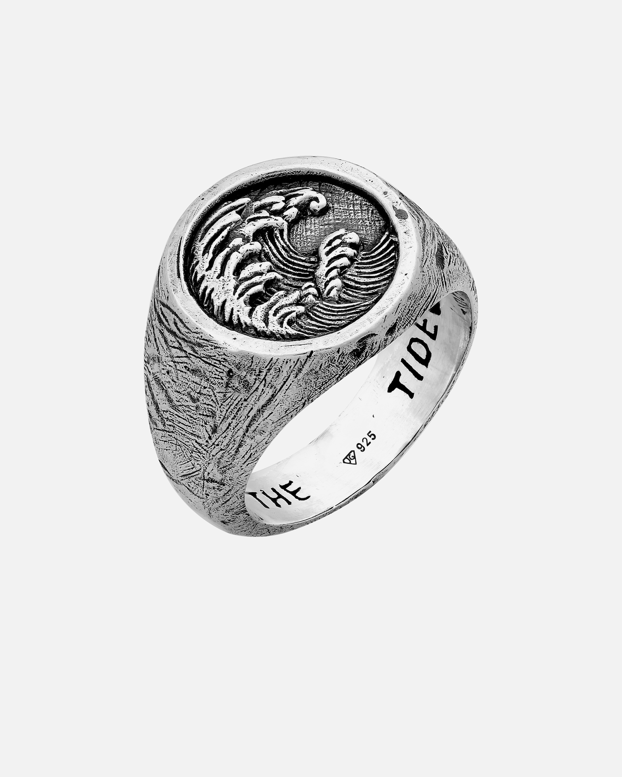 Ring für Männlich Haze & Glory Default Brand Line Siegelring Tide Wellen Motiv 925 Silber 60
