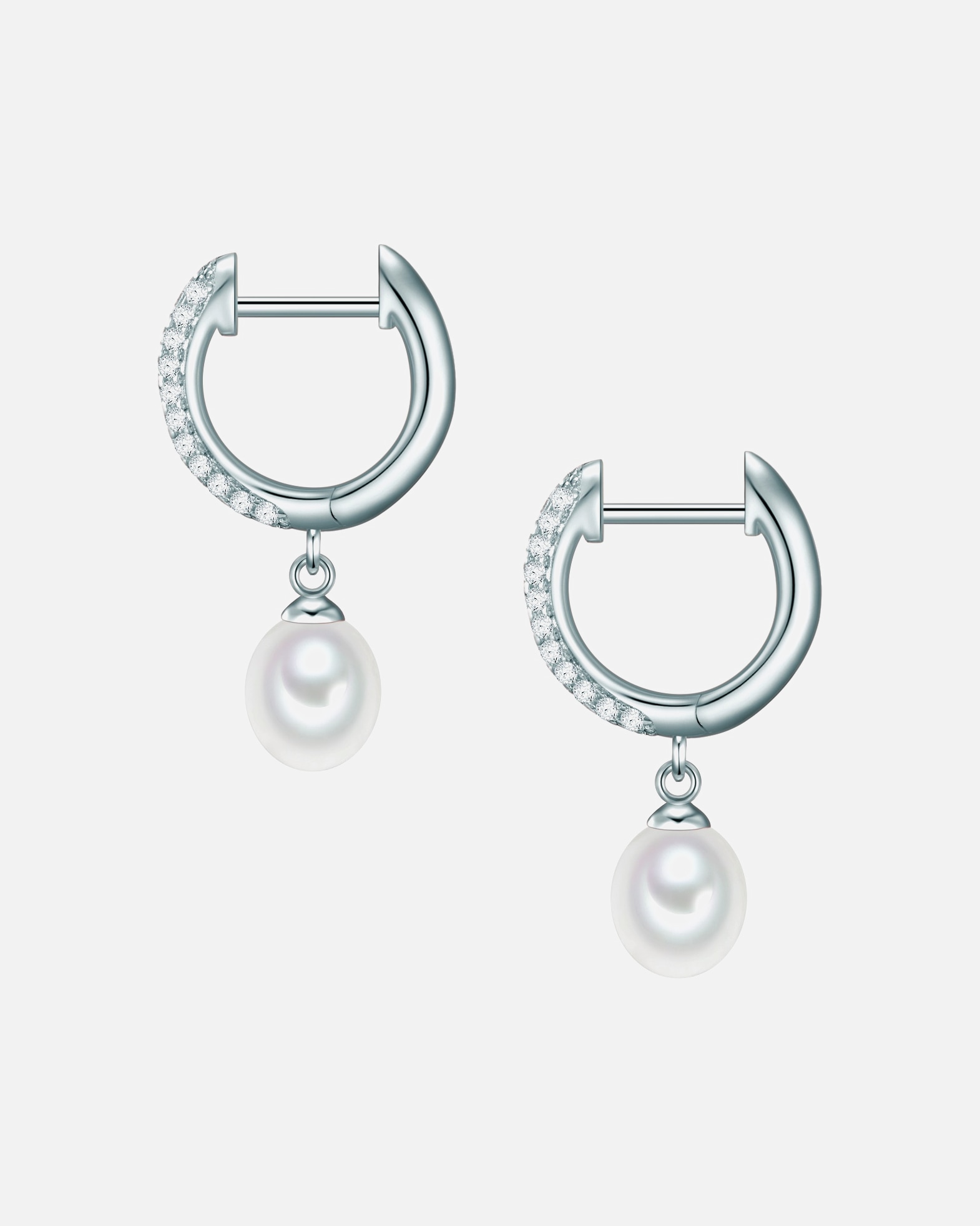 Créoles for FemmeValero PearlsCréoles en argent Argent sterling Oxyde de zirconium (CZ) Perle de culture d'eau douce en Argent26,1 mm