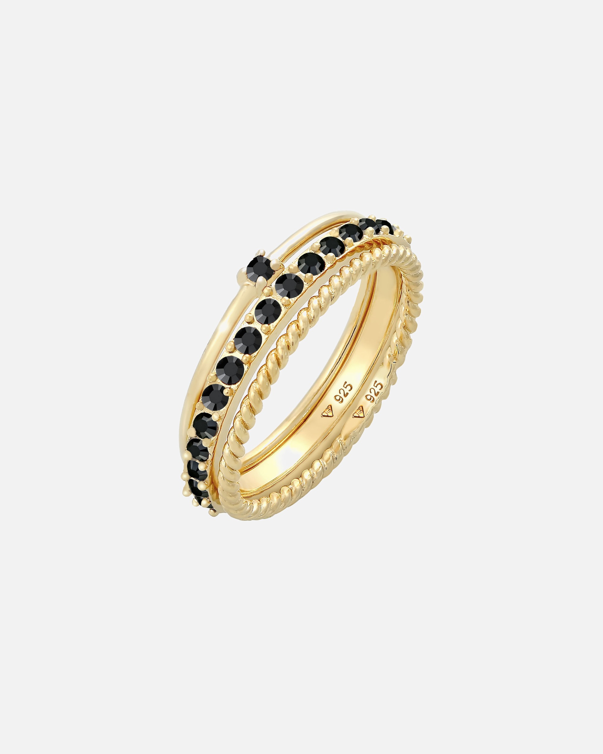 Bague for FemmeElliFemmes Pile Set Élégante Solitaire Torsadé Tendance avec Cristaux Noir en Argent Sterling 92552