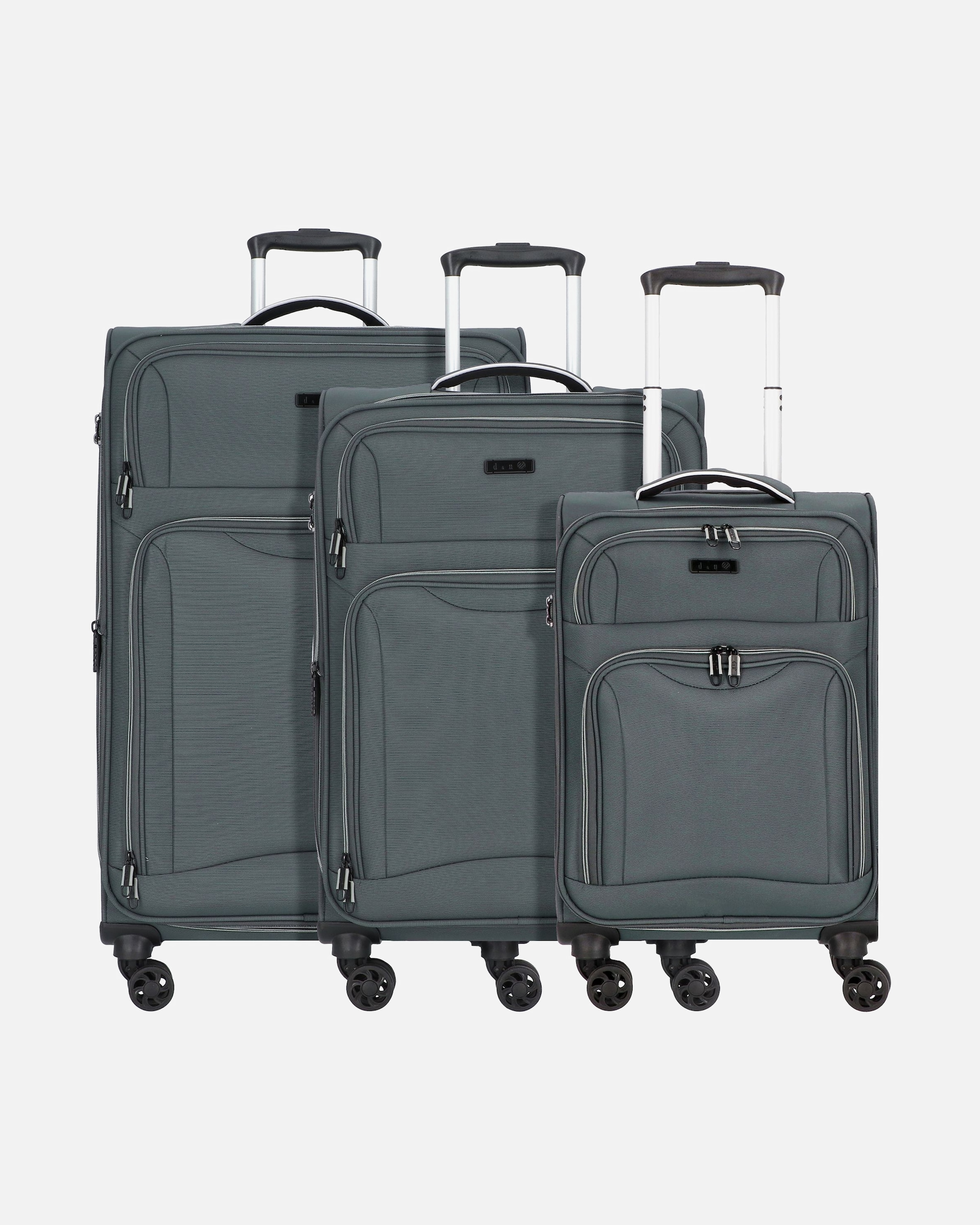 Koffer für Männlich d & n Travel Line 9204 4 Rollen Kofferset 3-teilig mit Dehnfalte grau