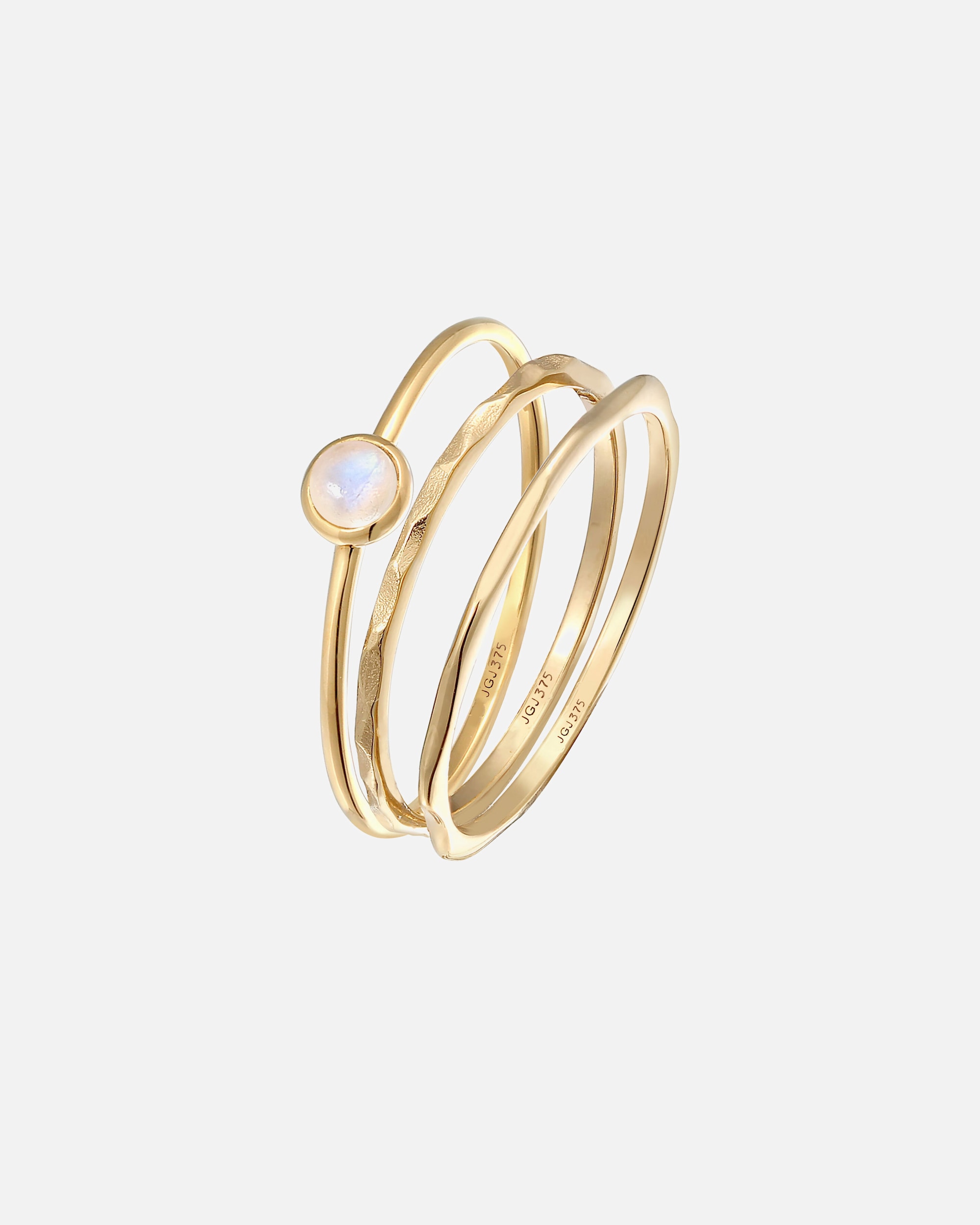 Ring für Weiblich Elli PREMIUM Solitär Mondstein 3er Ring Set 375 Gelbgold 58