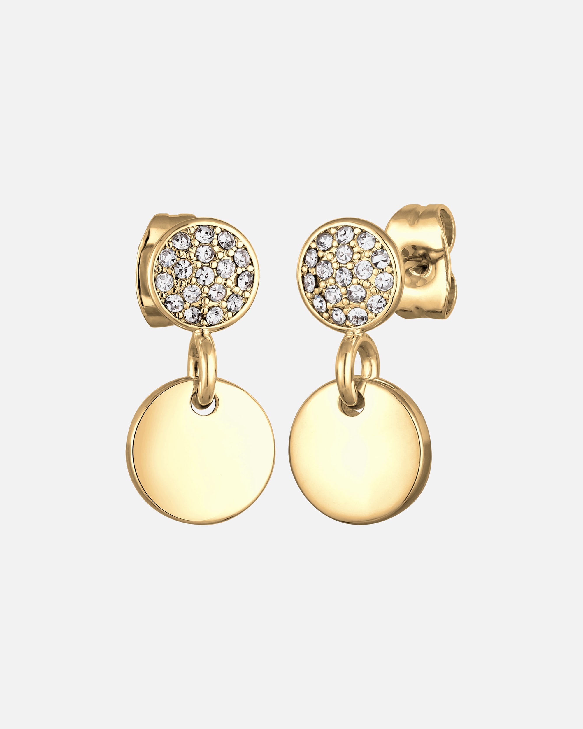 Ohrringe für Weiblich Elli Ohrhänger Kristalle Rund Plättchen goldfarben