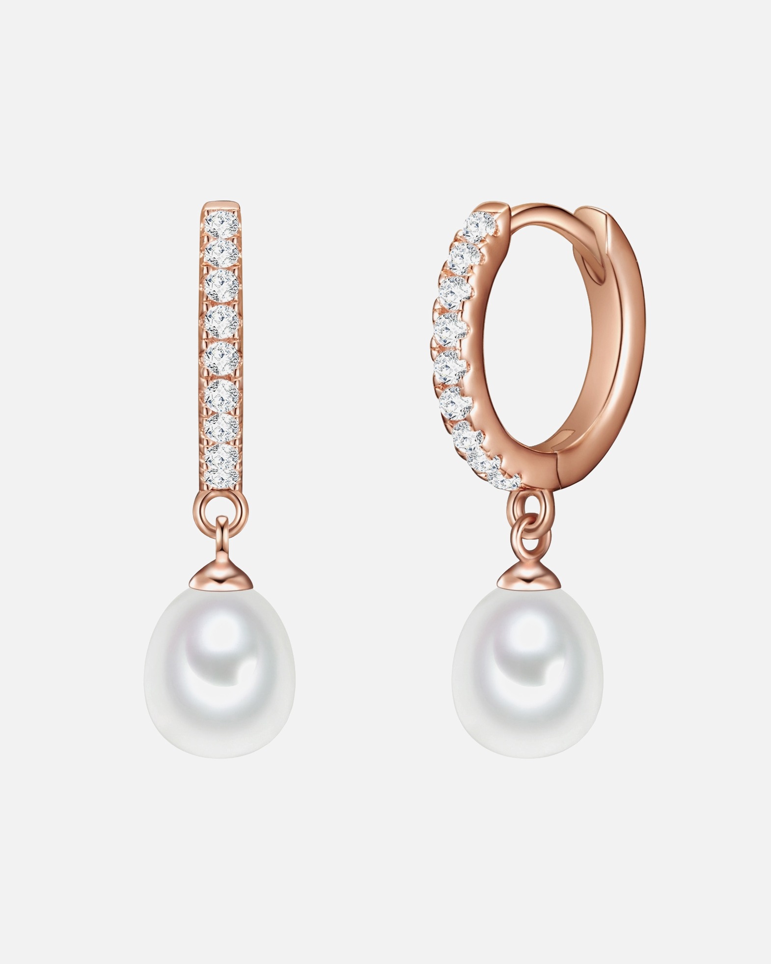 Créoles for FemmeCréoles en argent Argent sterling Oxyde de zirconium (CZ) Perle de culture d'eau douce en Or rose24,4 mm