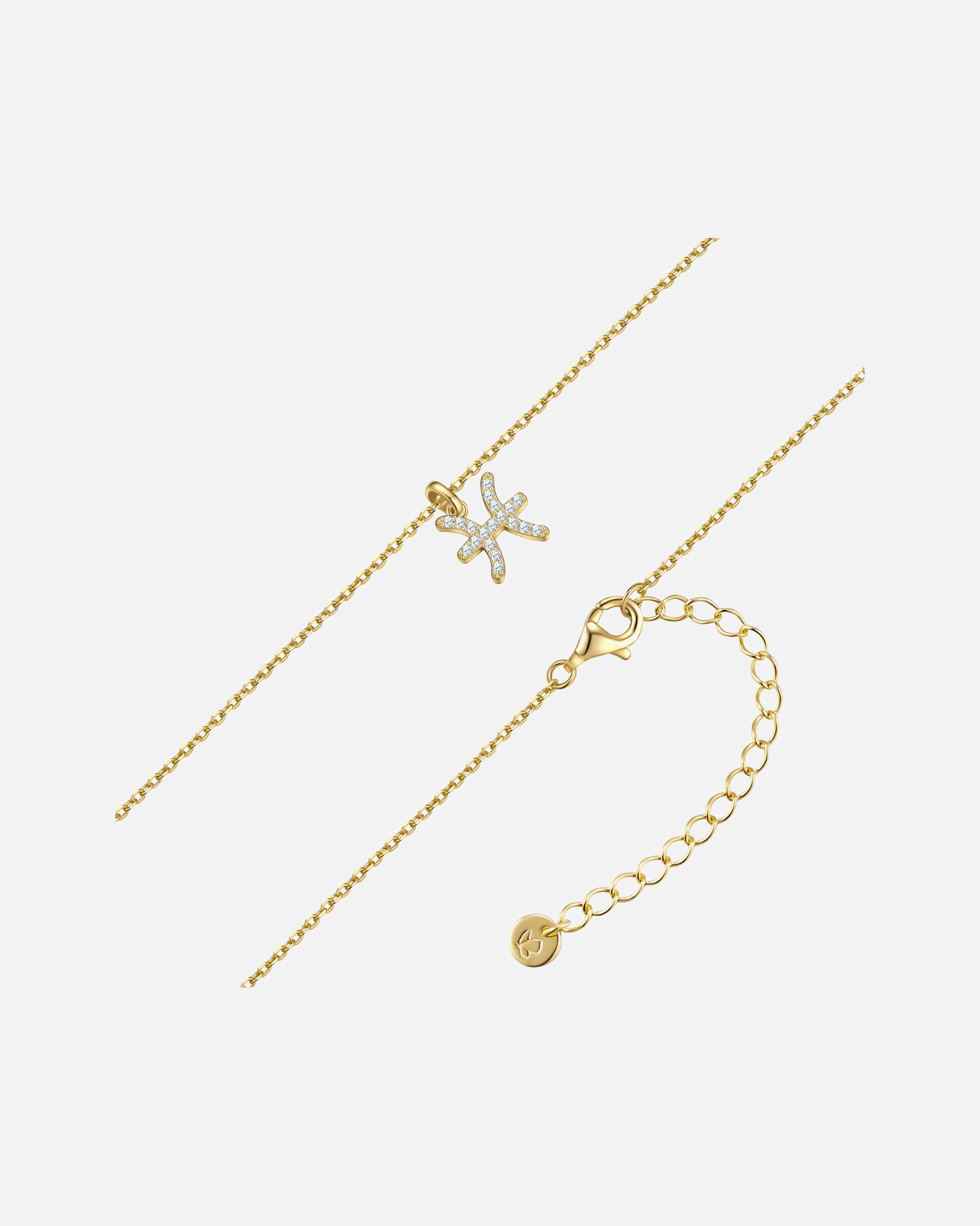 Halskette für Weiblich Glanzstücke München Halskette Sternzeichen Fische aus Sterling Silber in gelbgold mit Zirkonia 40,0 cm Basiskette + 5,0 cm Verlängerung