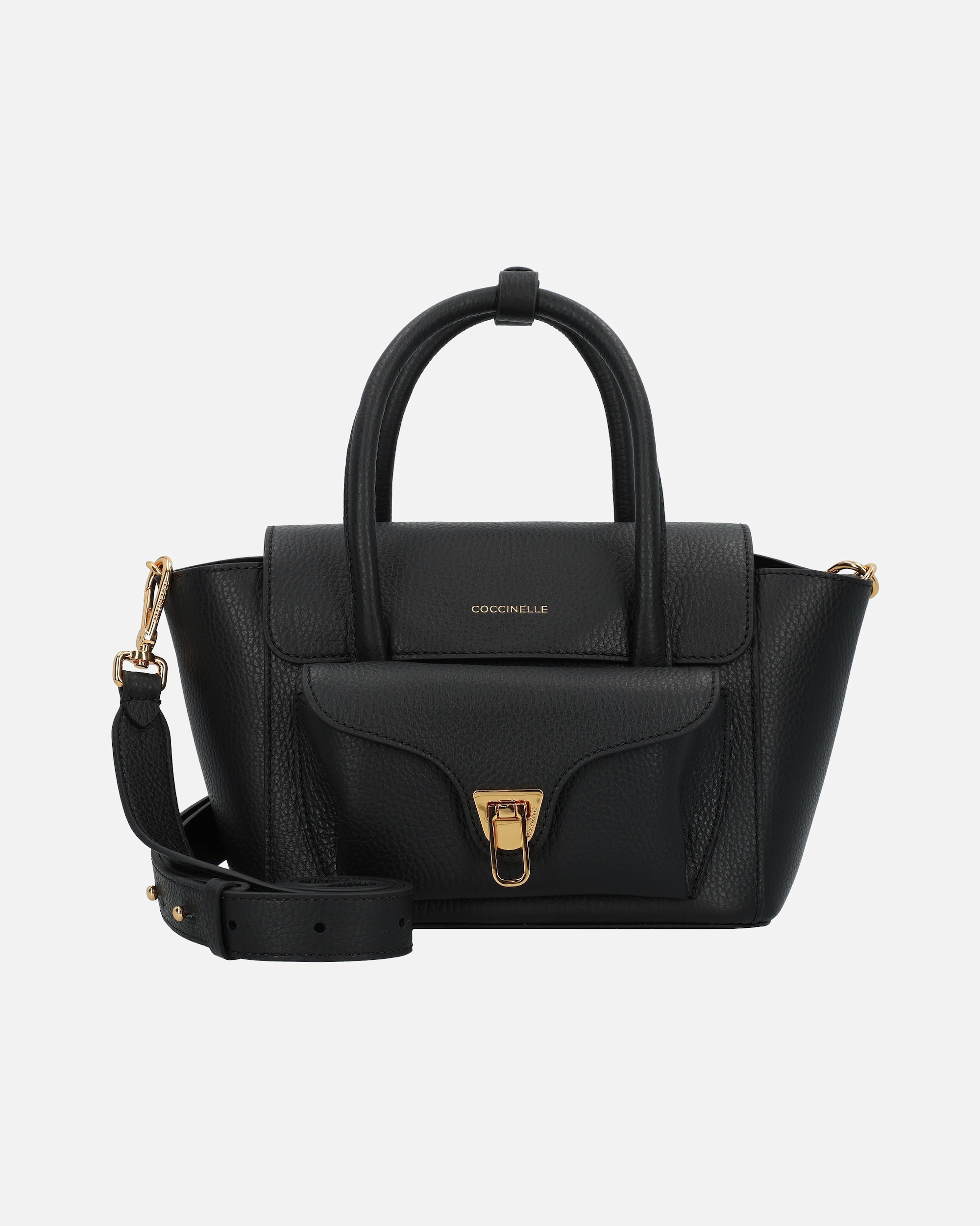 Tasche für Weiblich Coccinelle Double Beat Schultertasche Leder 21 cm noir