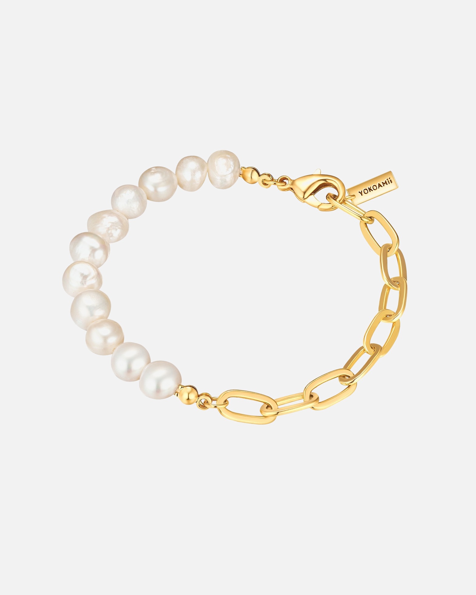 Armband für Weiblich Yokoamii Armband Metall Süßwasser-Zuchtperle in Gelbgold 19,0 cm