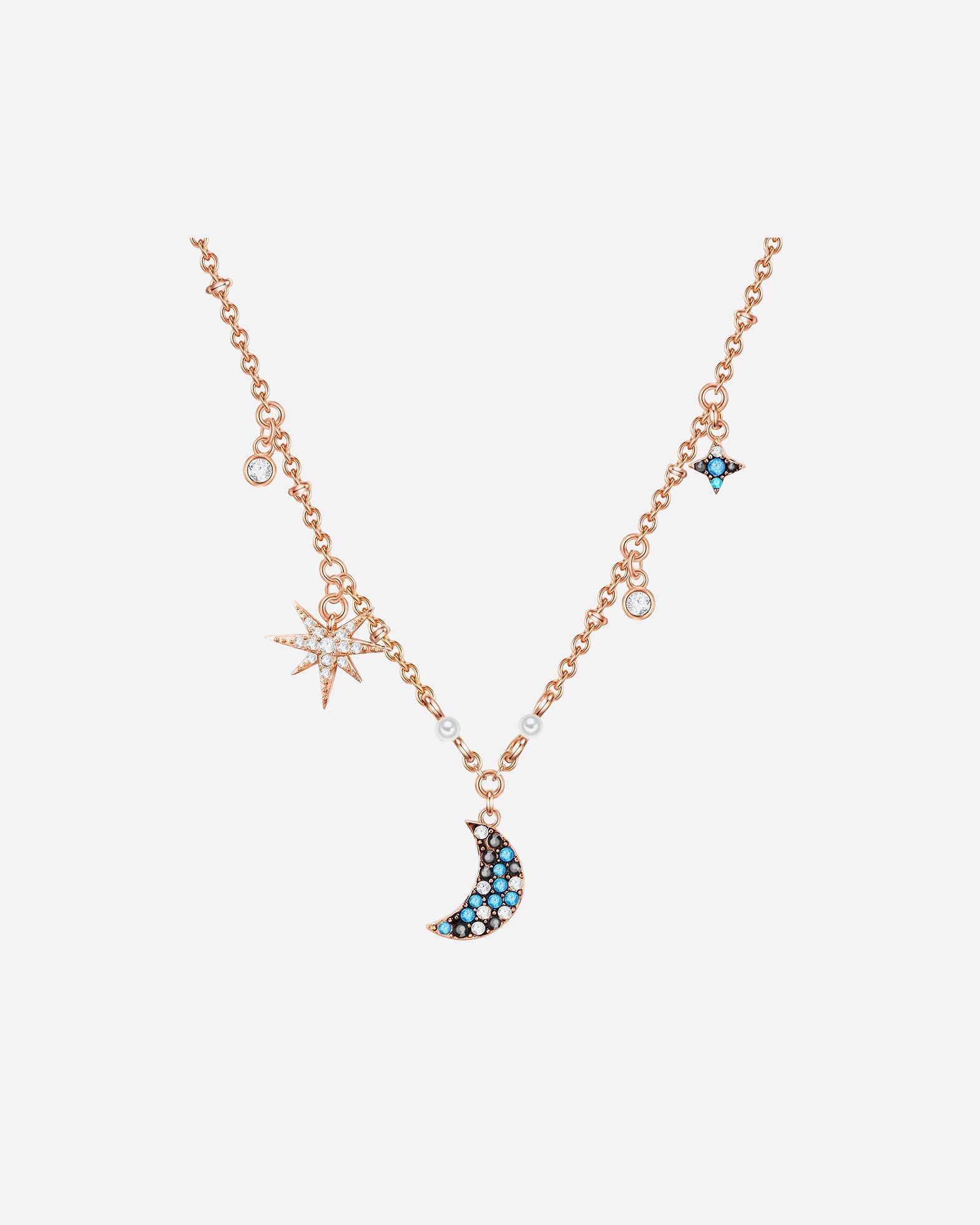 Collier for FemmeChaîne de cristaux Swarovski® Croissant/étoile Laiton Orné de cristaux Swarovski® en Or rose41,0 cm Basiskette + 7,5 cm Verlängerung