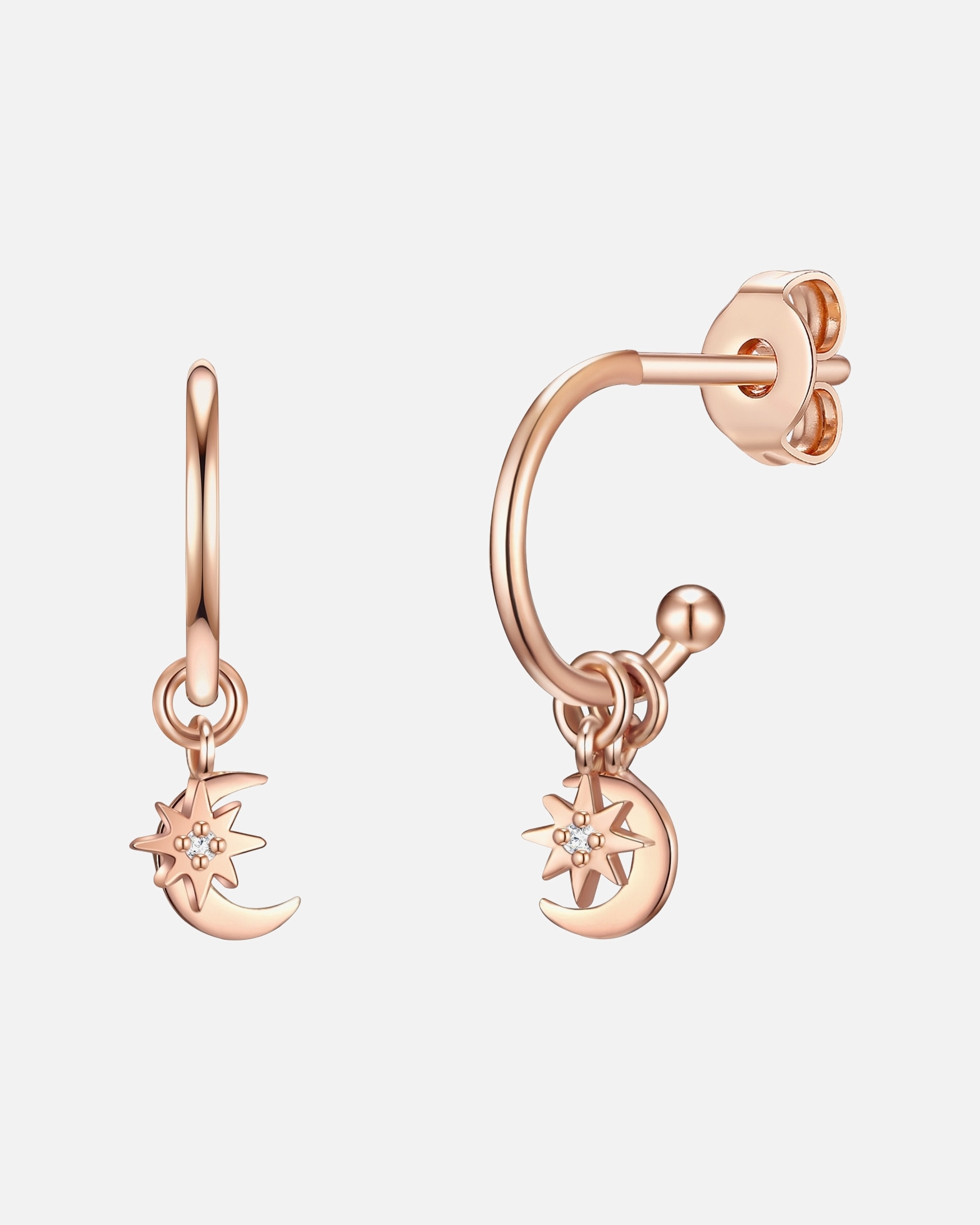 Boucle d'oreilles for FemmeGlanzstücke MünchenPuces d'oreilles en argent Croissant/étoile Argent sterling Oxyde de zirconium (CZ) en Or rose10,2 mm