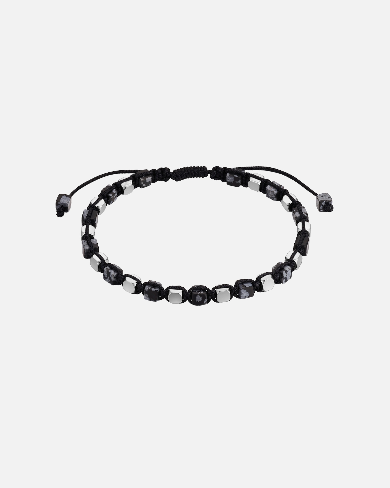 Bracelet for HommeTrue RebelsBracelet en acier inoxydable en argent avec Obsidienne flocon de neige19,0 - 23,0 cm, flexibel einstellbar