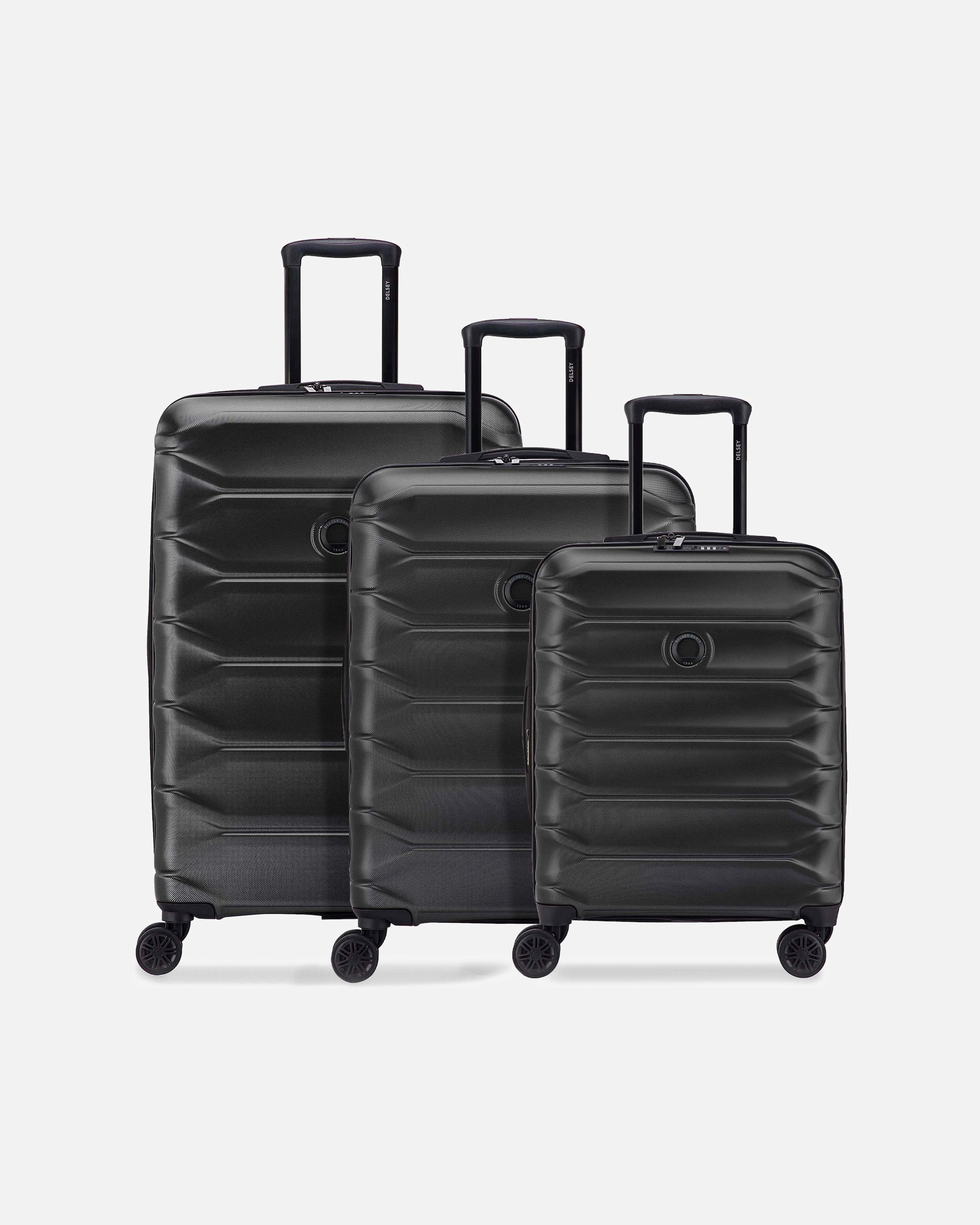 Koffer für Männlich Delsey Meteor 4 Rollen Kofferset 3-teilig mit Dehnfalte deep black