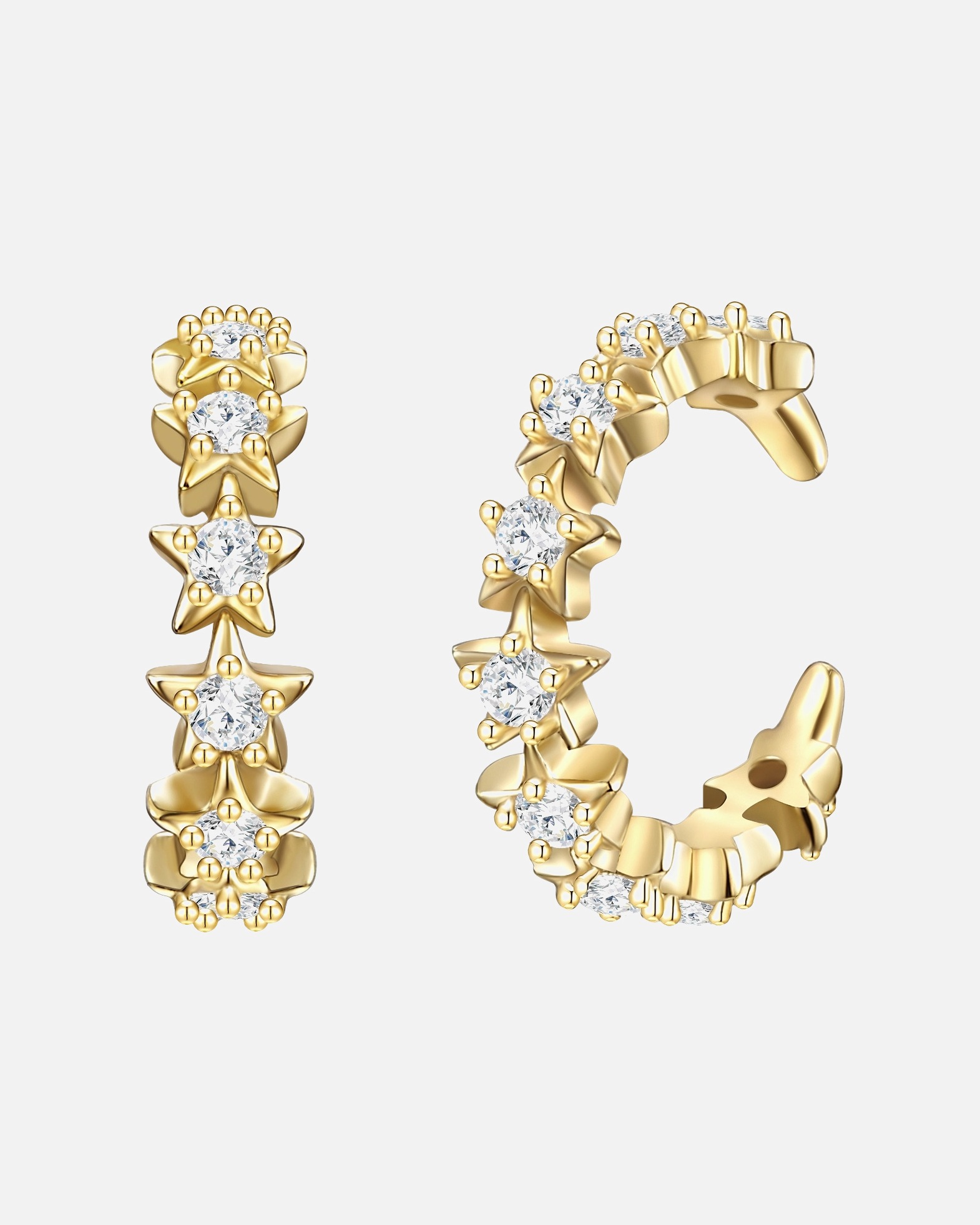 Boucle d'oreilles for FemmeManchette d'oreille en argent Étoiles Argent sterling Oxyde de zirconium (CZ) en Or jaune11,1 mm