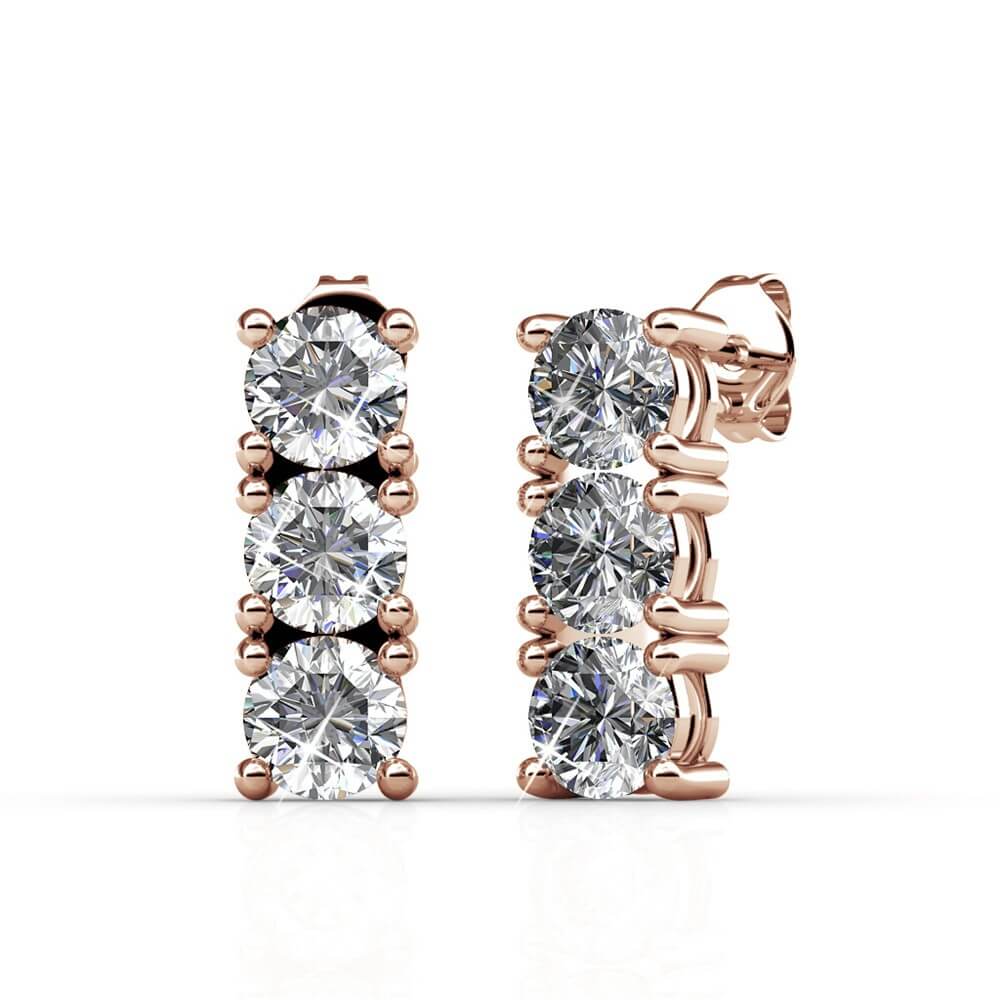 Boucles d'oreilles Tri - Or Rosé et Cristal