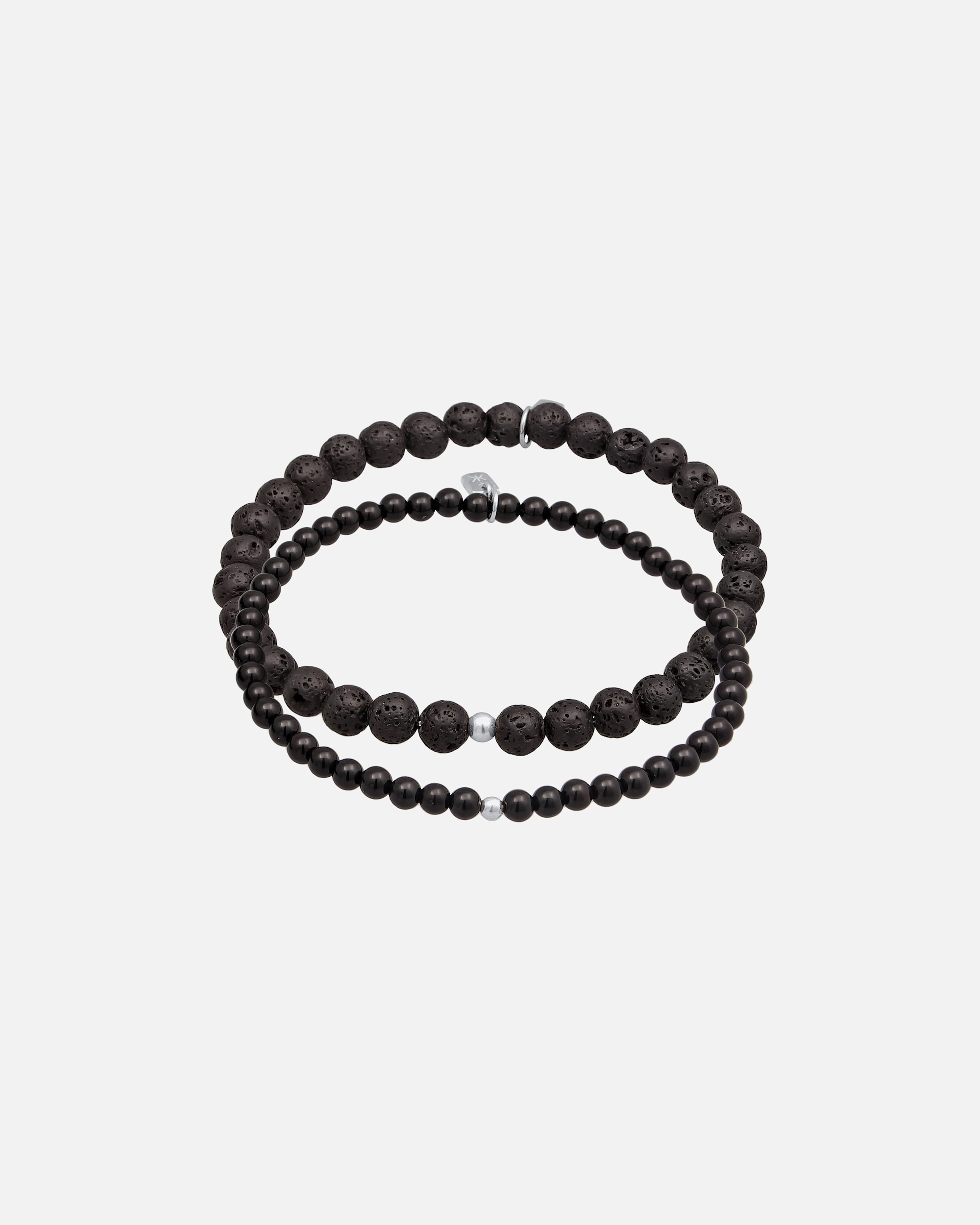Bracelet for HommeKUZZOIHomme Perles Set Noir avec lave et onyx en argent sterling 92521